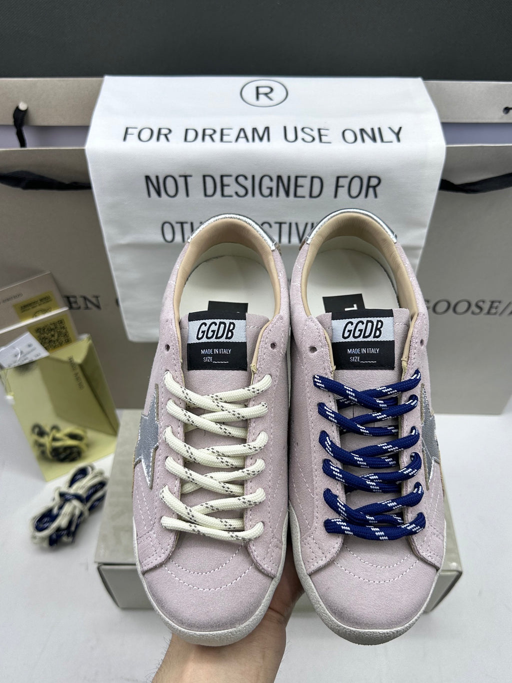 Golden Goose True-Star 'Pastel Pink Suede Silver Star & Heel Tab'