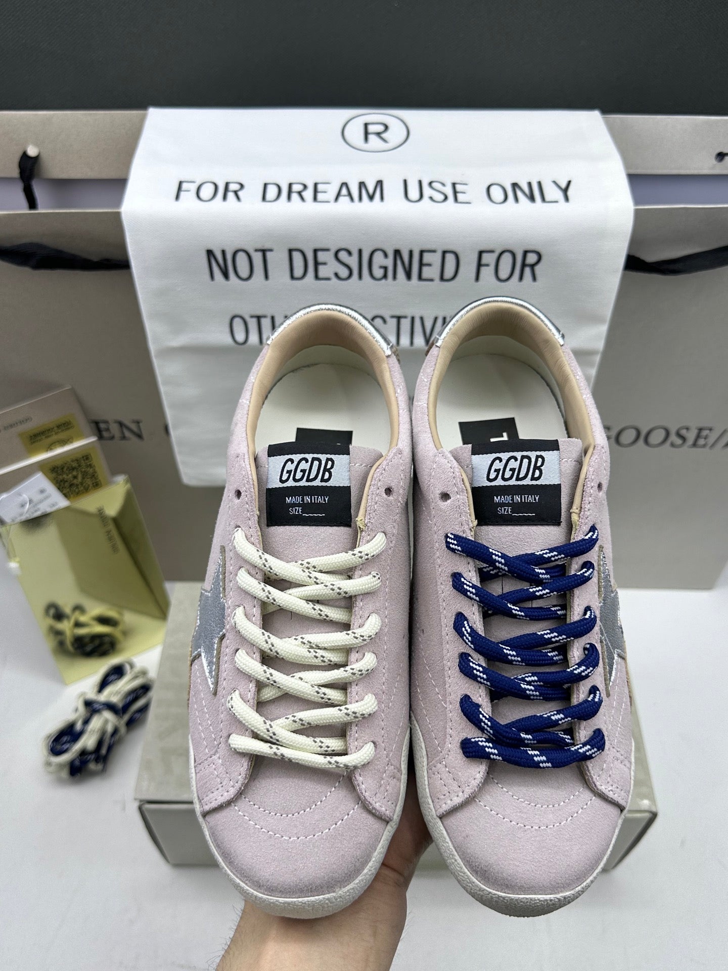 Golden Goose True-Star 'Pastel Pink Suede Silver Star & Heel Tab'