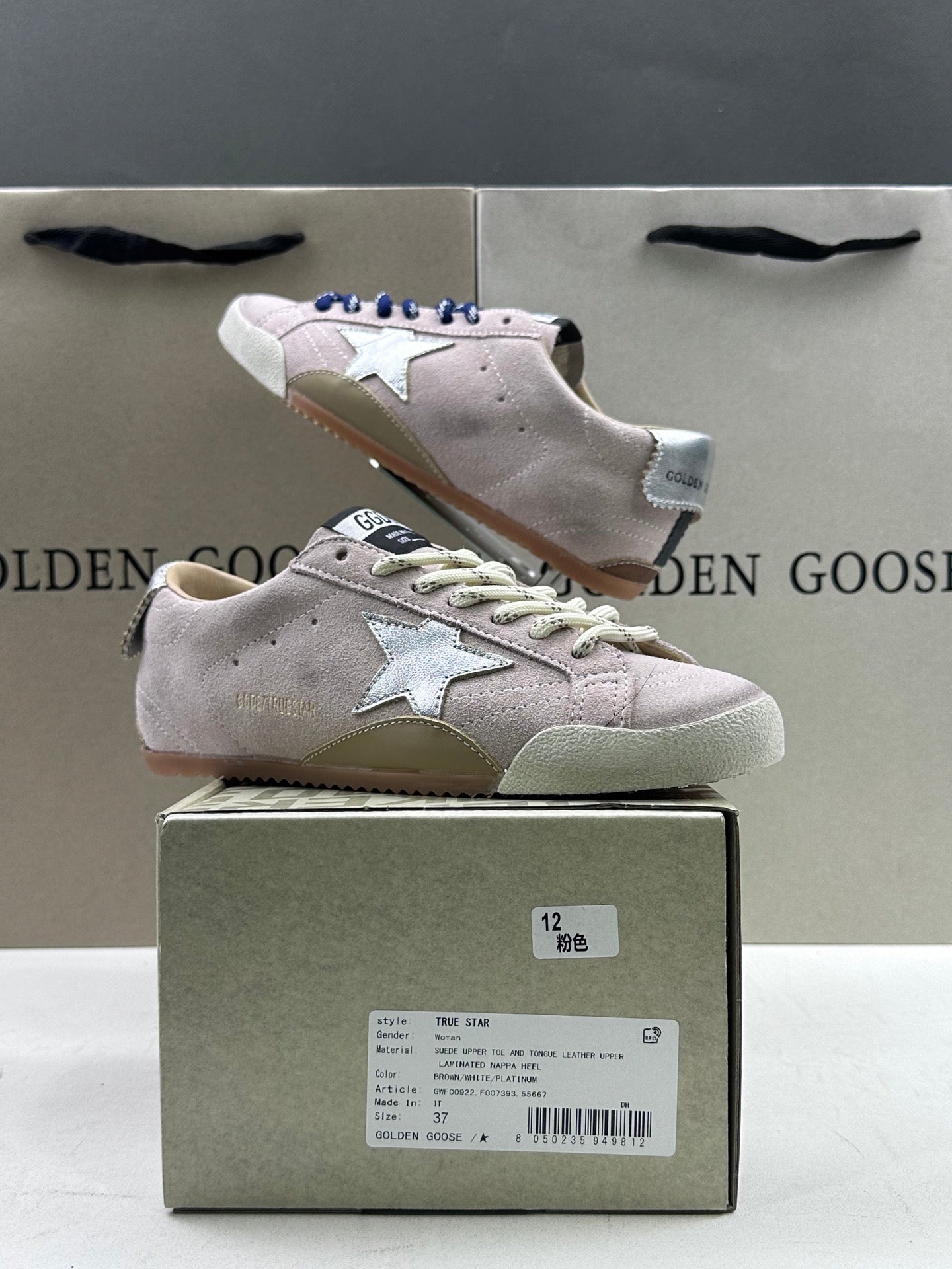 Golden Goose True-Star 'Pastel Pink Suede Silver Star & Heel Tab'
