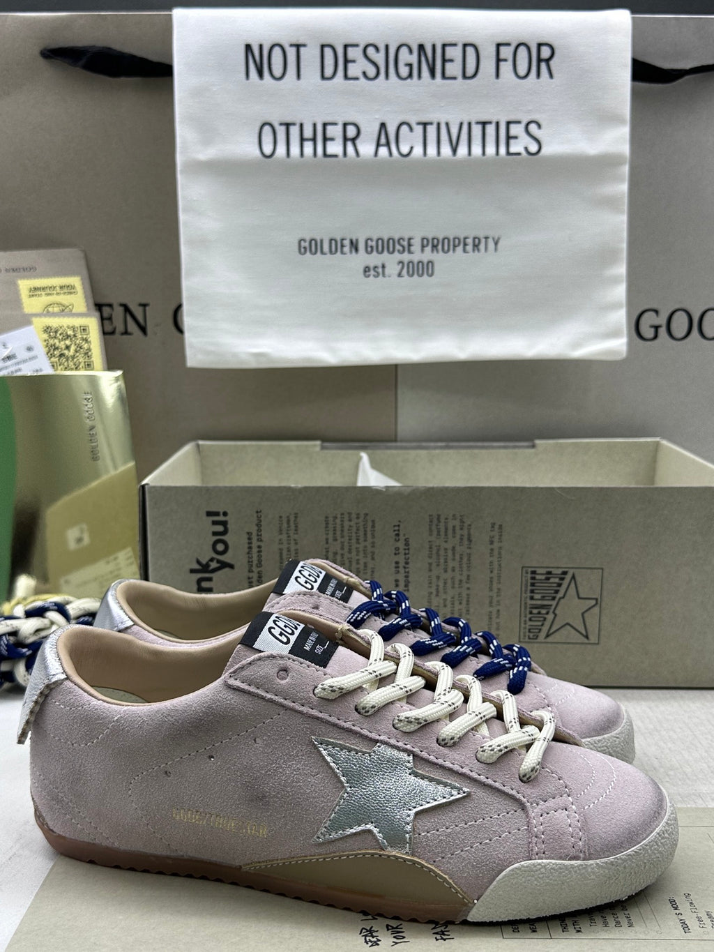 Golden Goose True-Star 'Pastel Pink Suede Silver Star & Heel Tab'