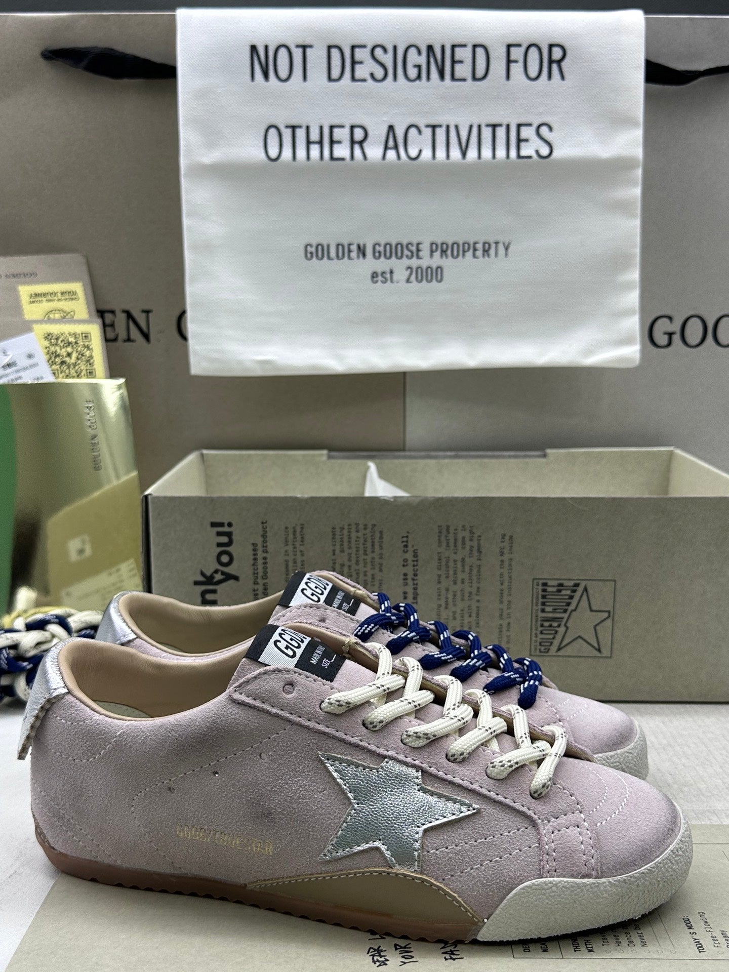 Golden Goose True-Star 'Pastel Pink Suede Silver Star & Heel Tab'