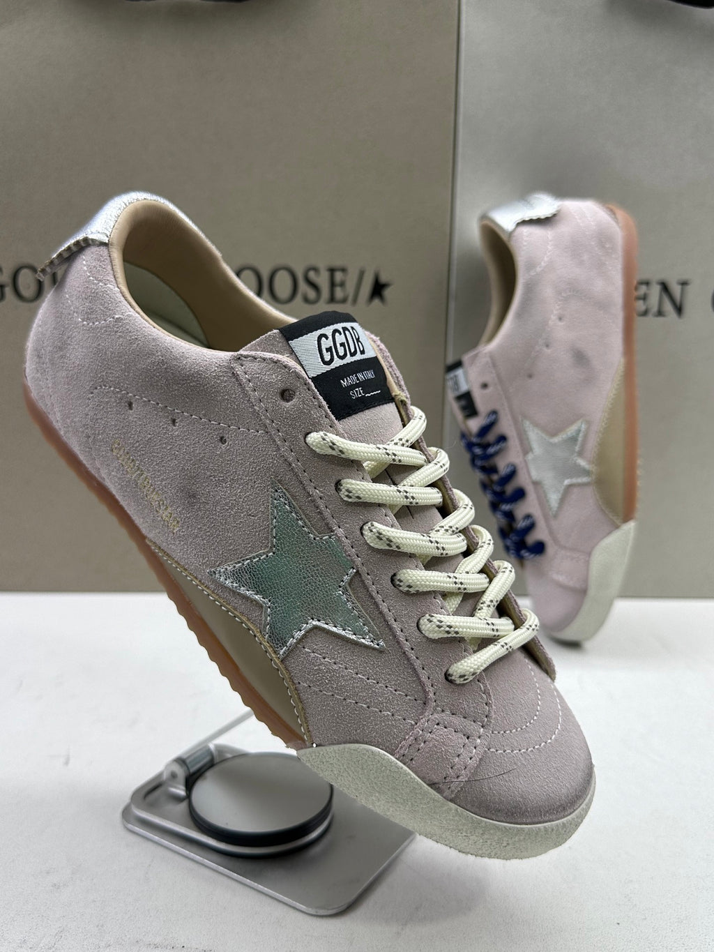 Golden Goose True-Star 'Pastel Pink Suede Silver Star & Heel Tab'