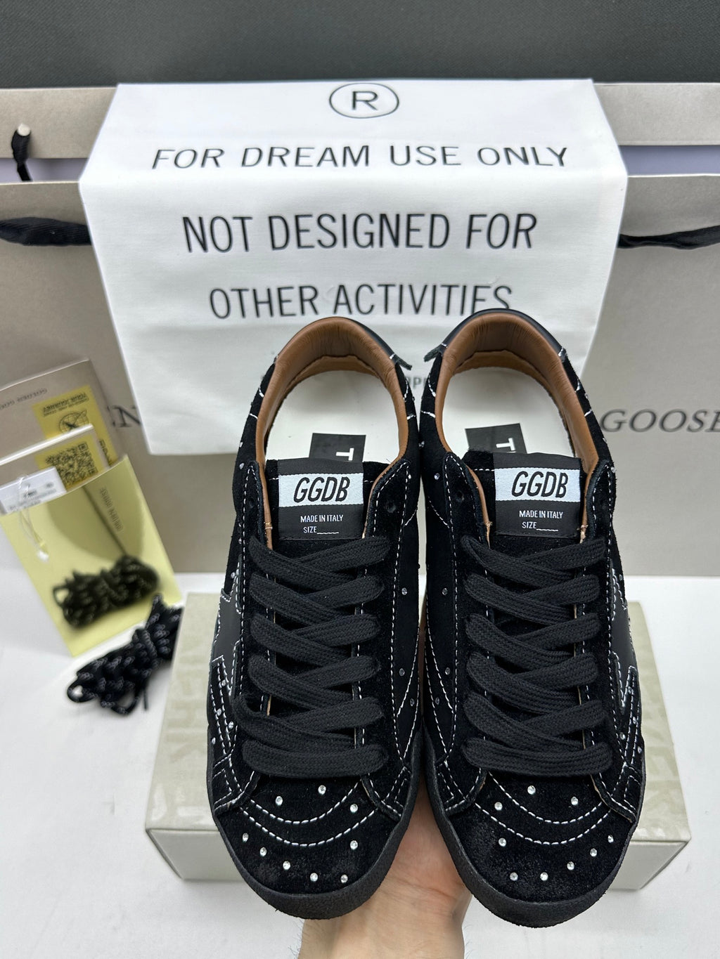Golden Goose True-Star 'Black Sueded with Swarovski Crystals Black Leather Star & Heel Tab'