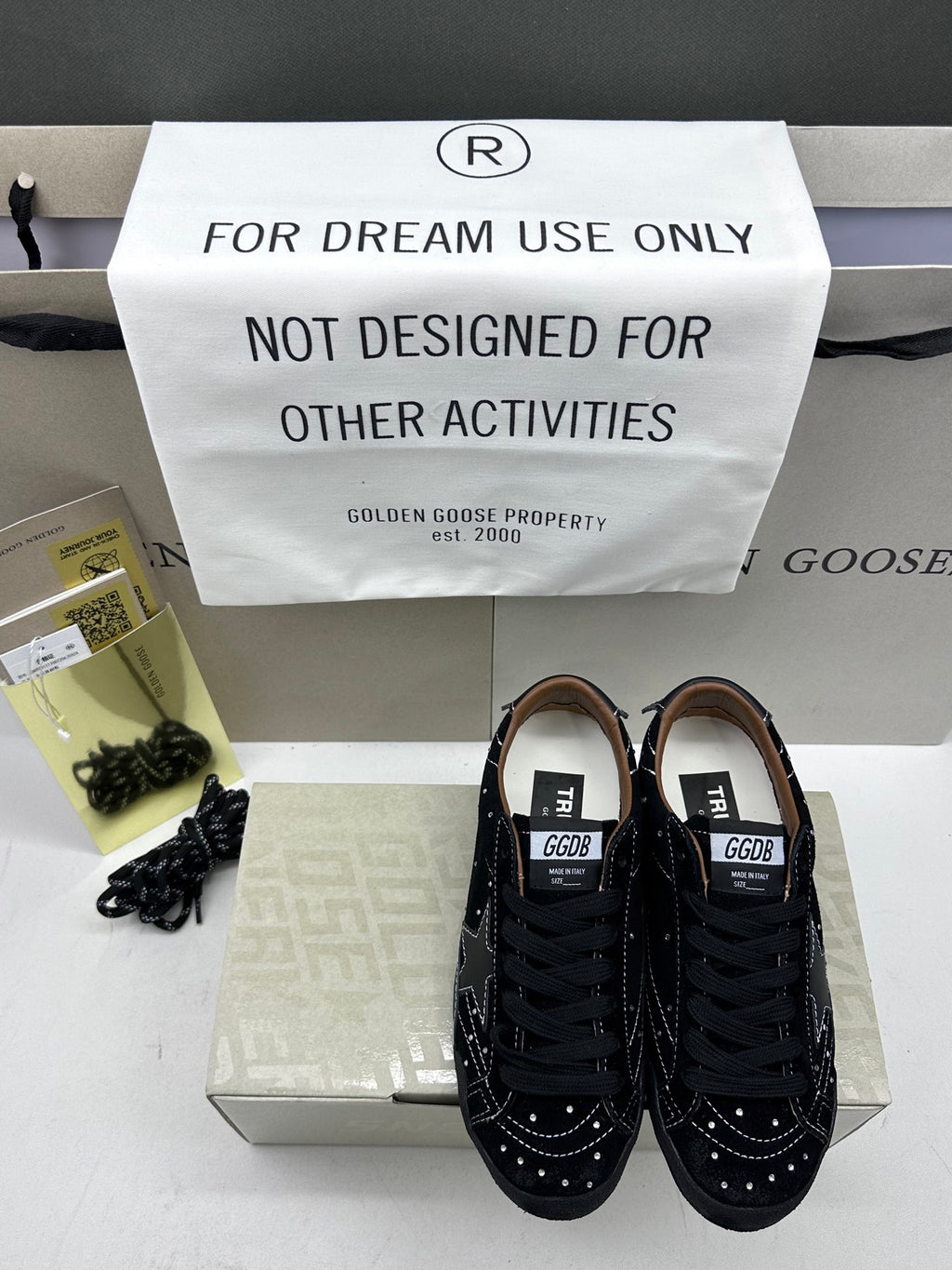 Golden Goose True-Star 'Black Sueded with Swarovski Crystals Black Leather Star & Heel Tab'