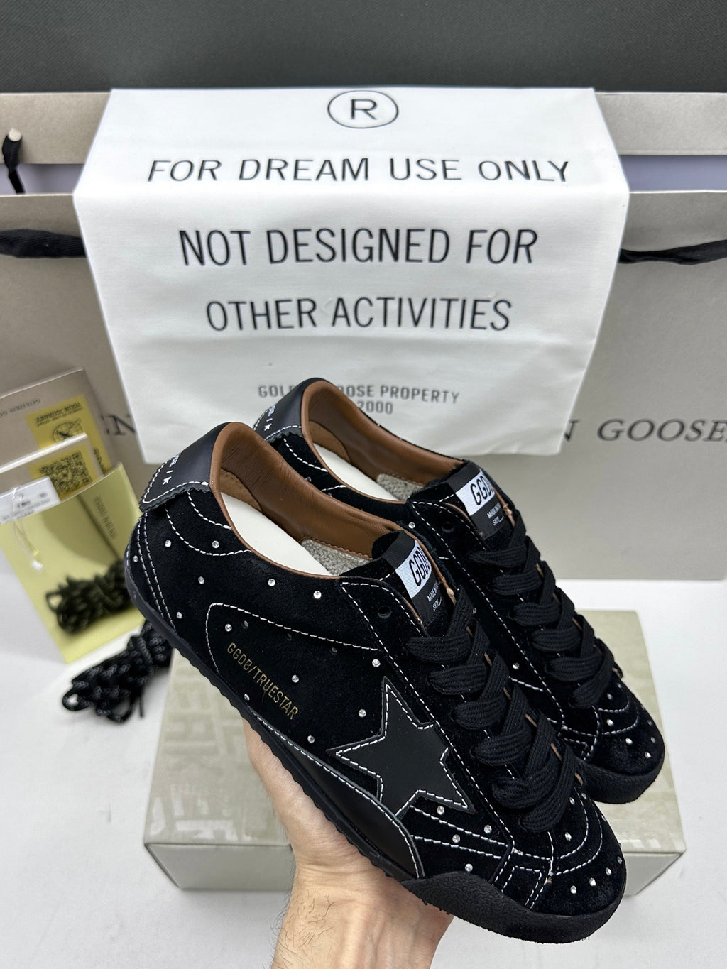 Golden Goose True-Star 'Black Sueded with Swarovski Crystals Black Leather Star & Heel Tab'