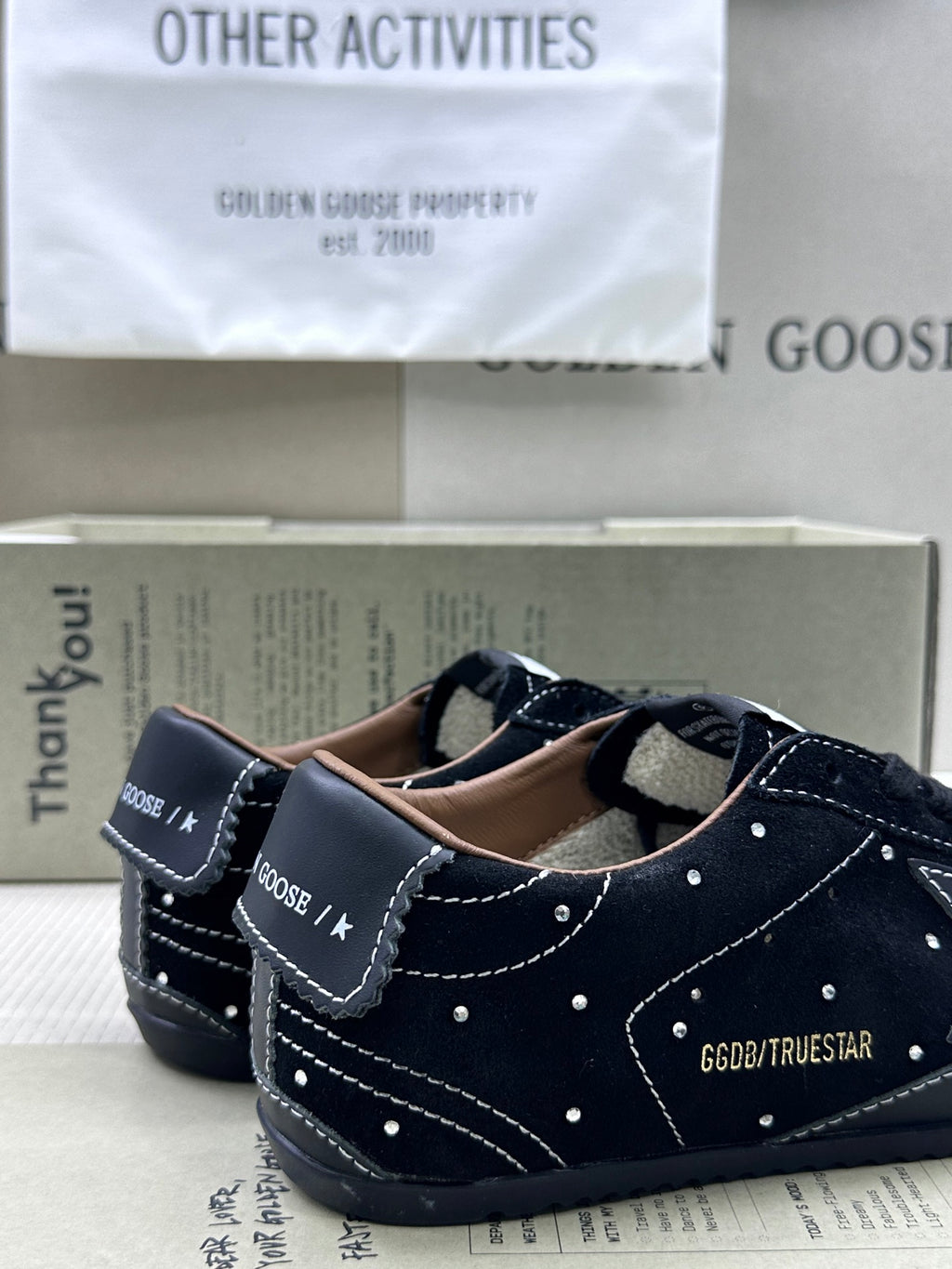 Golden Goose True-Star 'Black Sueded with Swarovski Crystals Black Leather Star & Heel Tab'