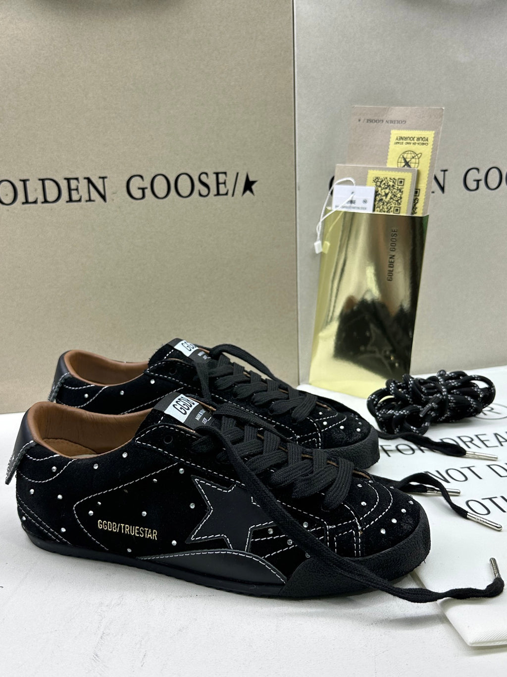 Golden Goose True-Star 'Black Sueded with Swarovski Crystals Black Leather Star & Heel Tab'
