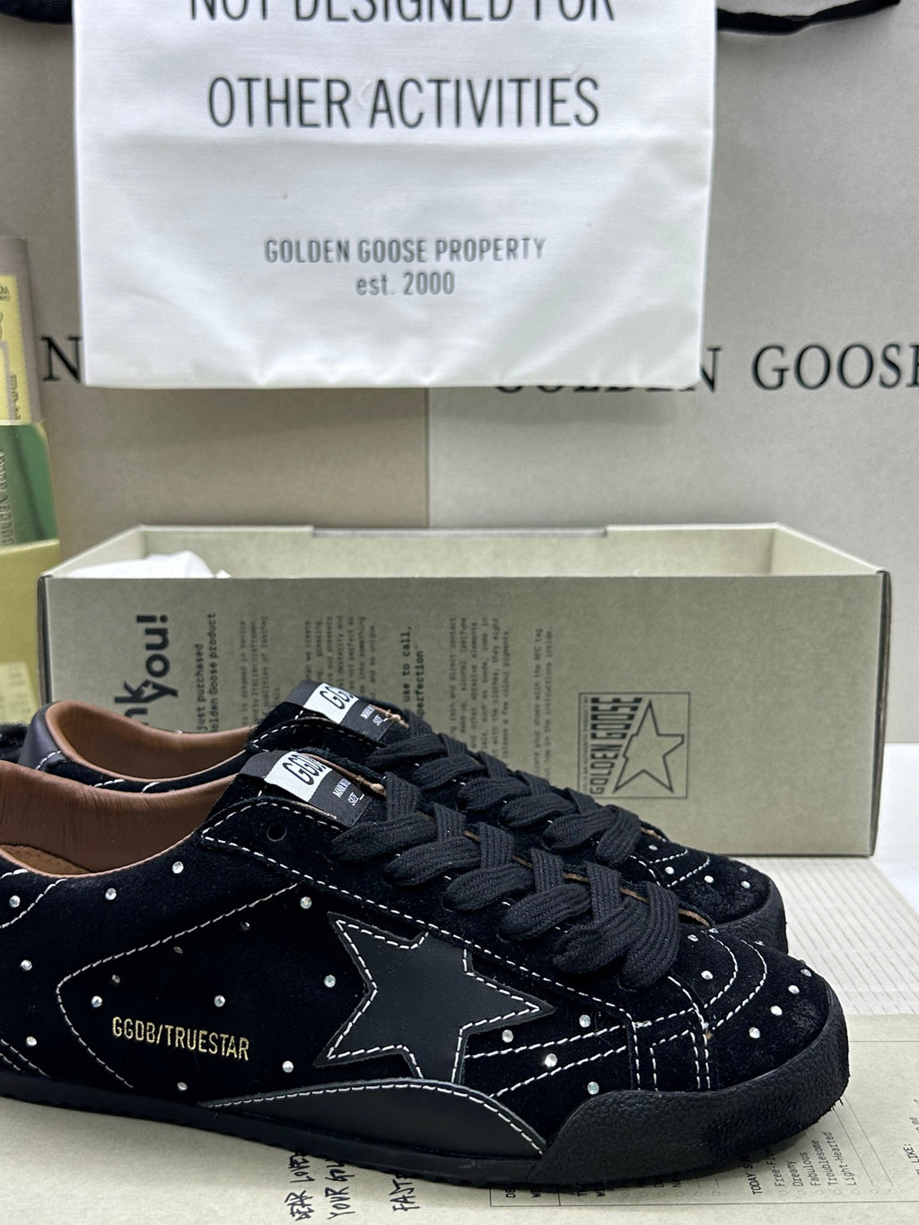 Golden Goose True-Star 'Black Sueded with Swarovski Crystals Black Leather Star & Heel Tab'