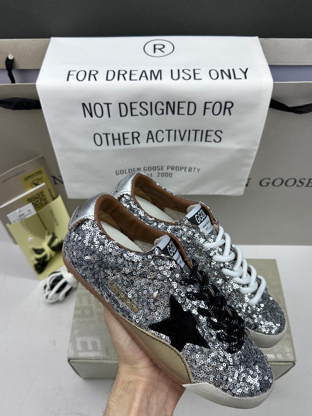 Golden Goose True-Star 'Silver Sequins Black Star/Silver Leather Heel Tab'