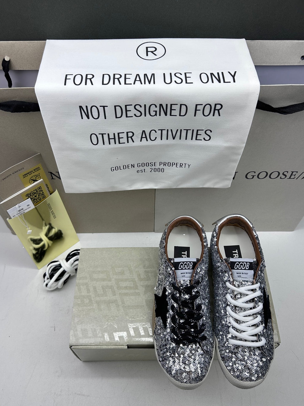 Golden Goose True-Star 'Silver Sequins Black Star/Silver Leather Heel Tab'