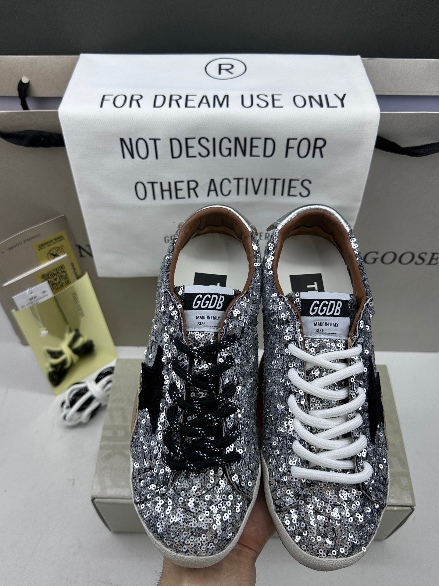 Golden Goose True-Star 'Silver Sequins Black Star/Silver Leather Heel Tab'