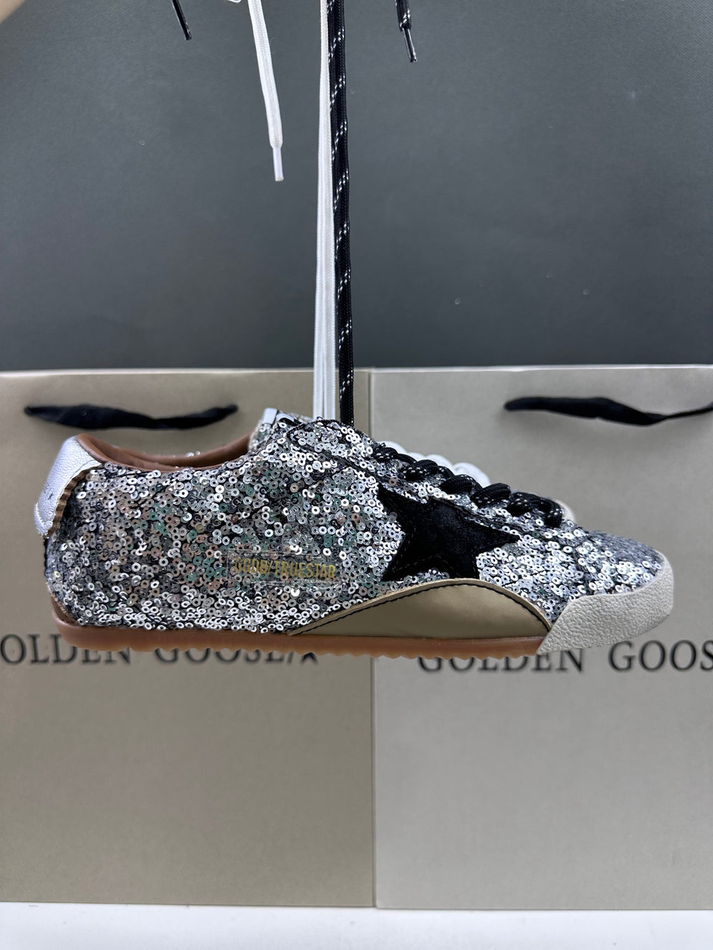 Golden Goose True-Star 'Silver Sequins Black Star/Silver Leather Heel Tab'