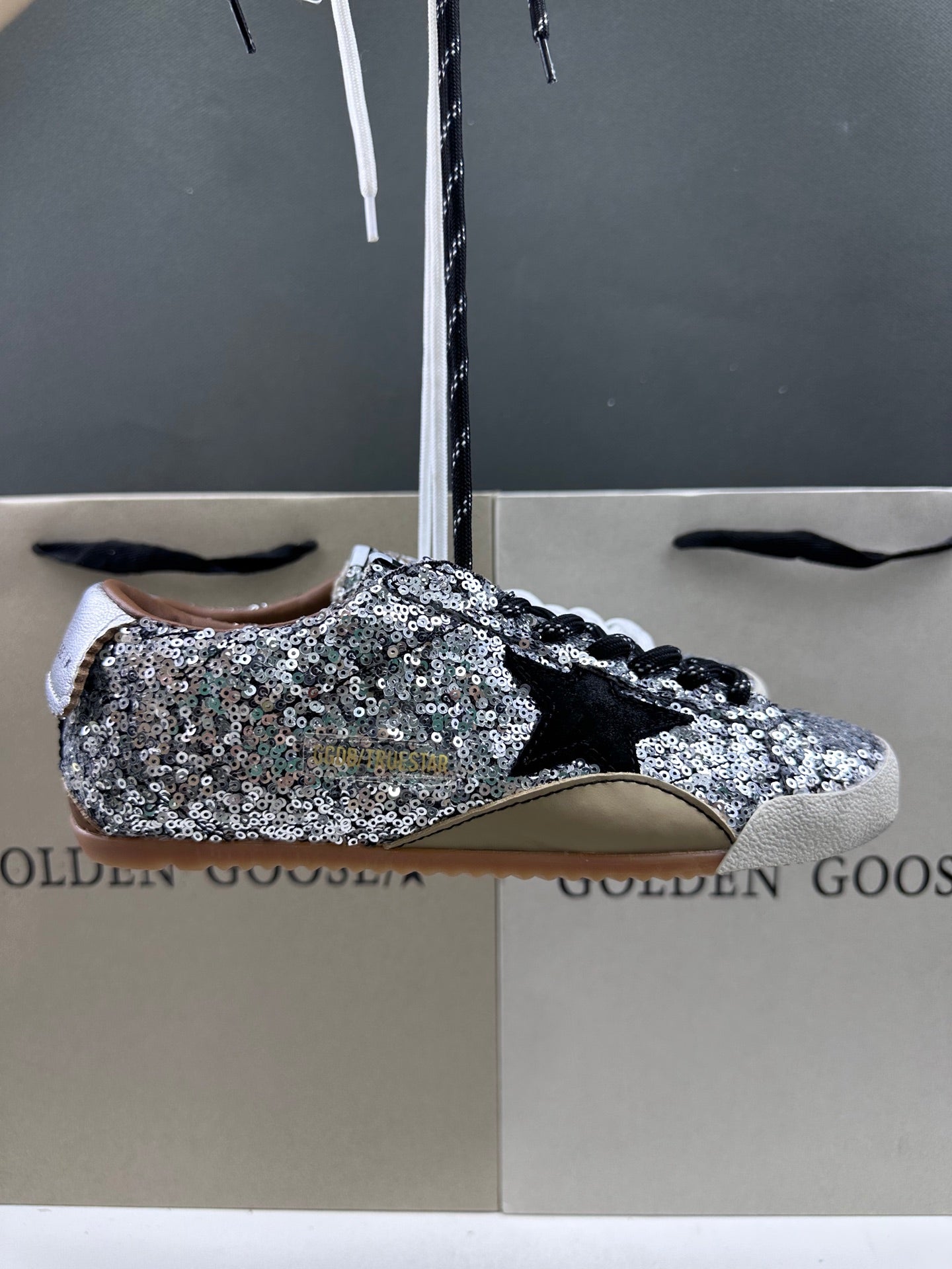 Golden Goose True-Star 'Silver Sequins Black Star/Silver Leather Heel Tab'
