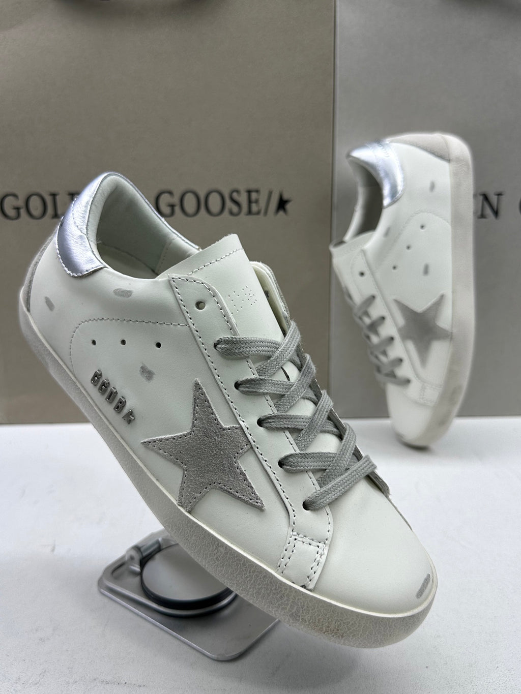 Golden Goose Super-Star 'Grey Suede Star/Silver Heel Tab'
