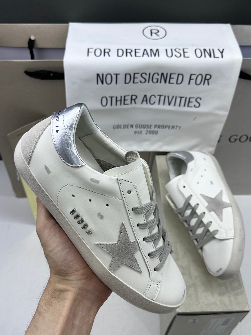Golden Goose Super-Star 'Grey Suede Star/Silver Heel Tab'
