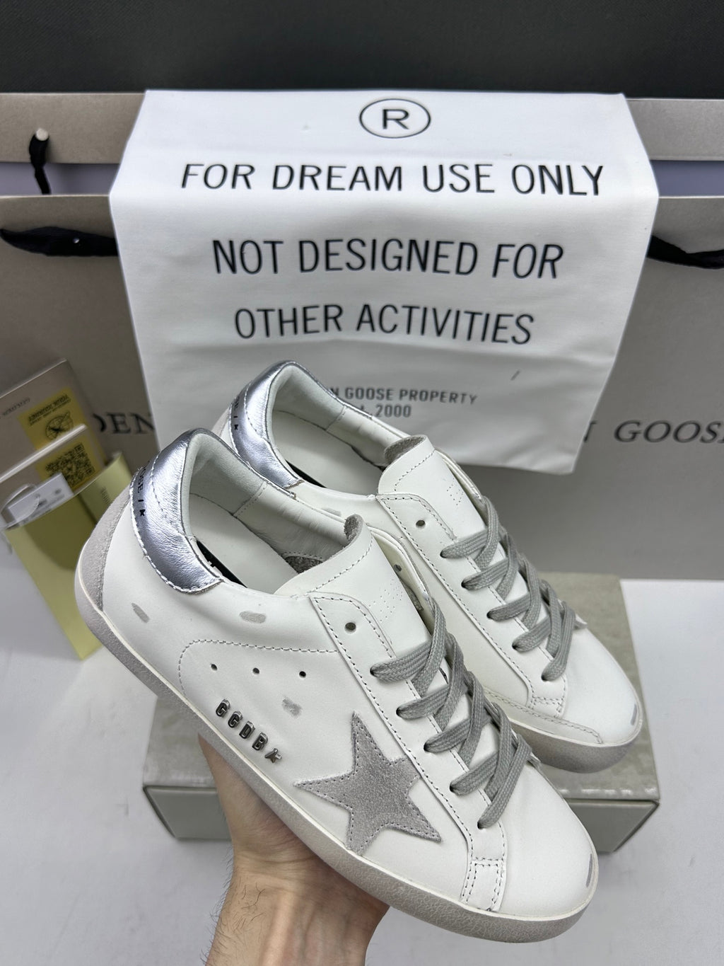 Golden Goose Super-Star 'Grey Suede Star/Silver Heel Tab'