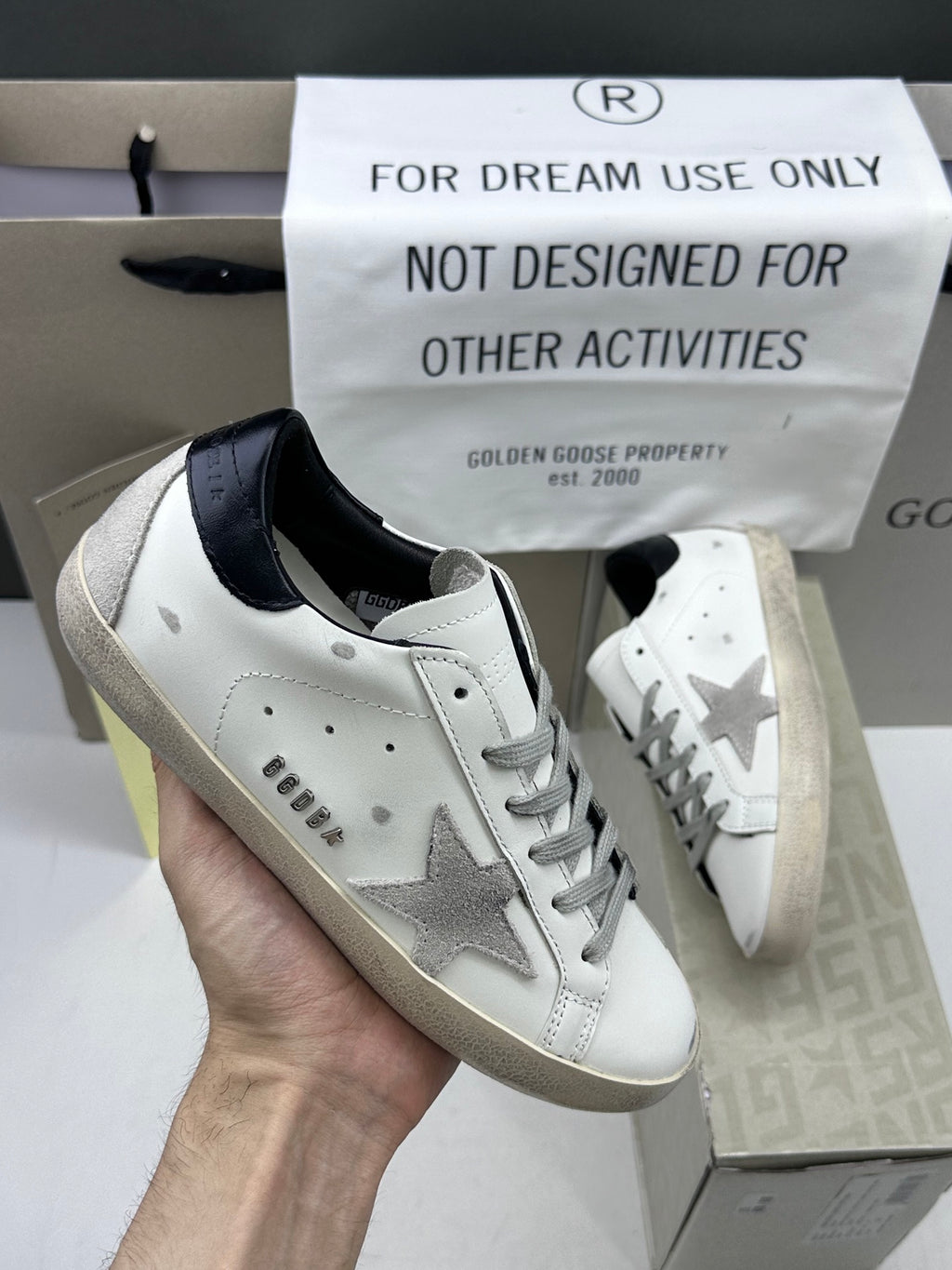 Golden Goose Super-Star 'Grey Suede Star/Black Leather Heel Tab'
