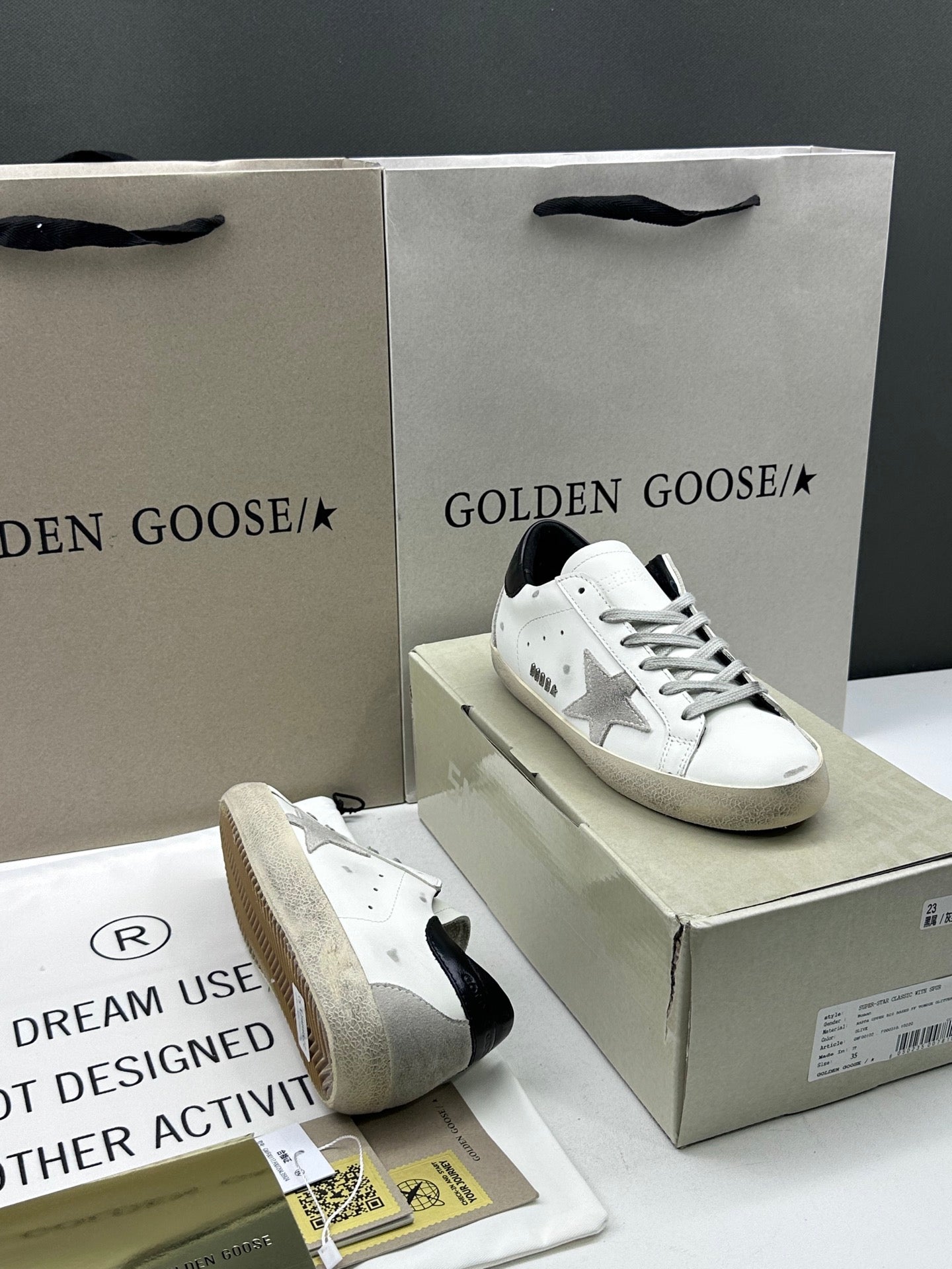 Golden Goose Super-Star 'Grey Suede Star/Black Leather Heel Tab'
