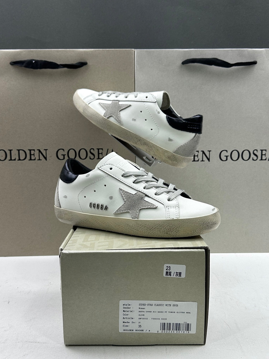 Golden Goose Super-Star 'Grey Suede Star/Black Leather Heel Tab'