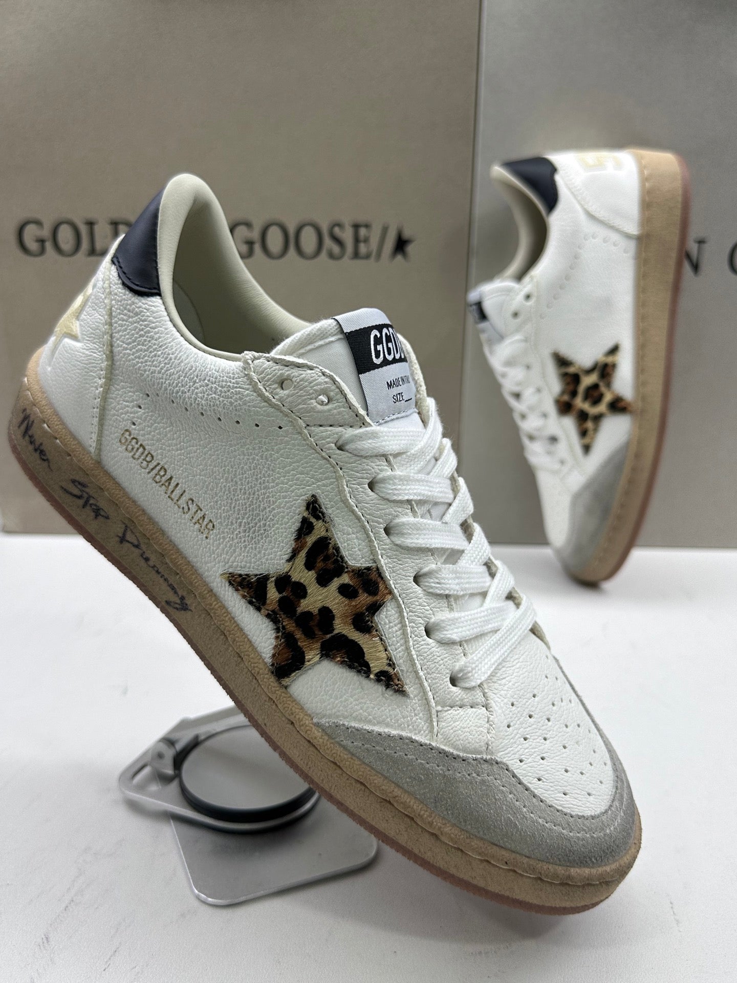 Golden Goose Ball-Star 'Leopard Print Star/Black Heel Tab'