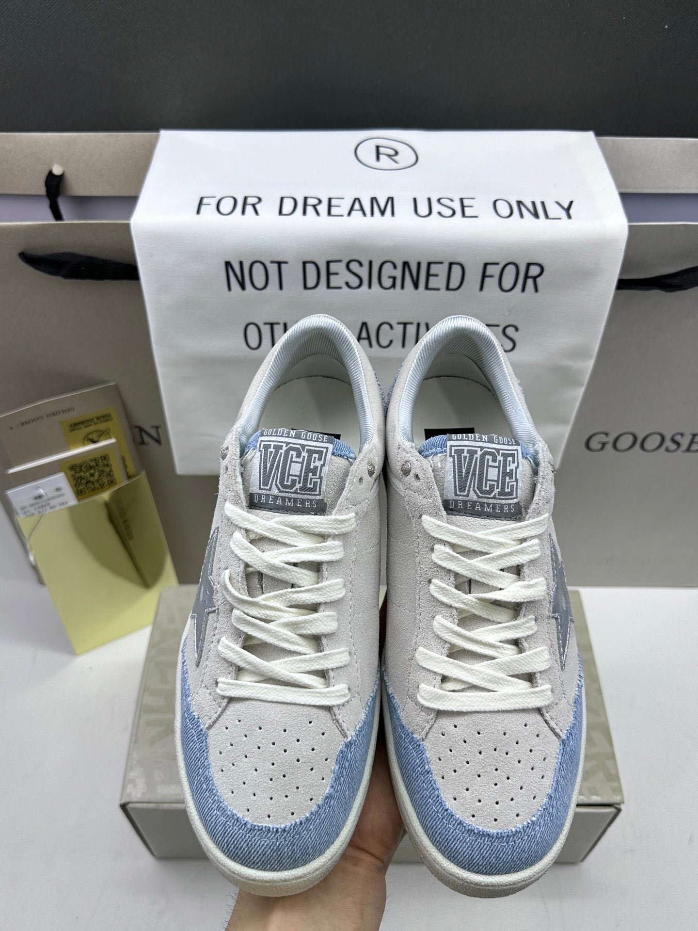 Golden Goose Ball-Star 'Light Grey Suede with Denim Blue and Metallic Silver Star'