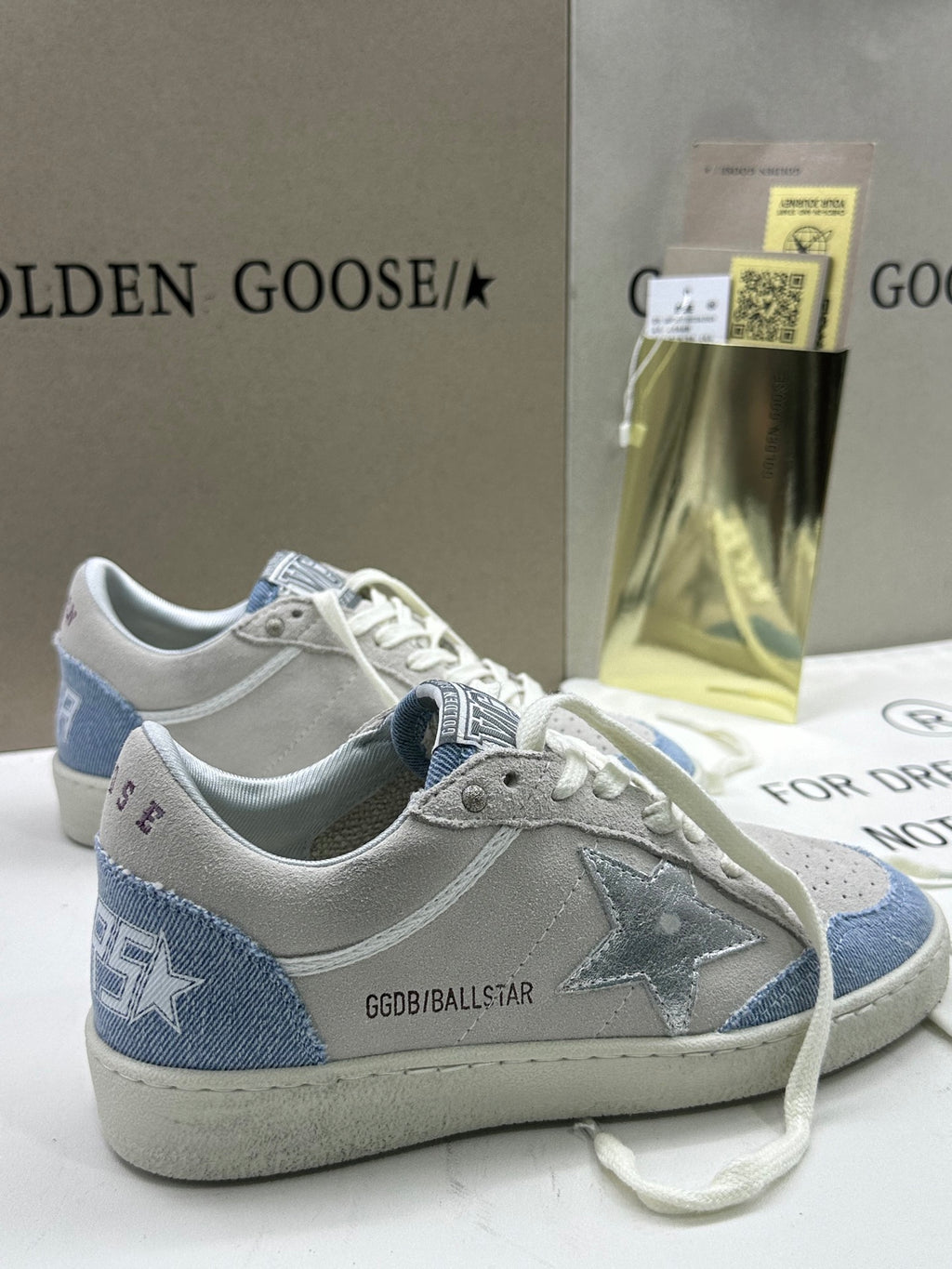 Golden Goose Ball-Star 'Light Grey Suede with Denim Blue and Metallic Silver Star'