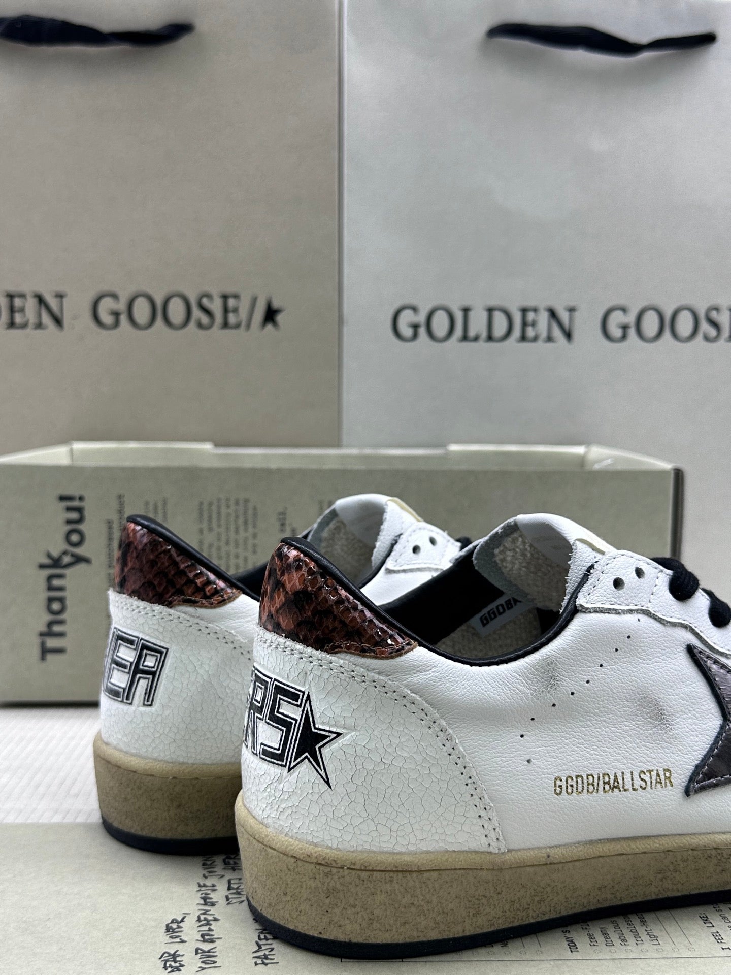 Golden Goose Ball-Star 'Metallic Bronze Star/Brown Snake Print Heel Tab'