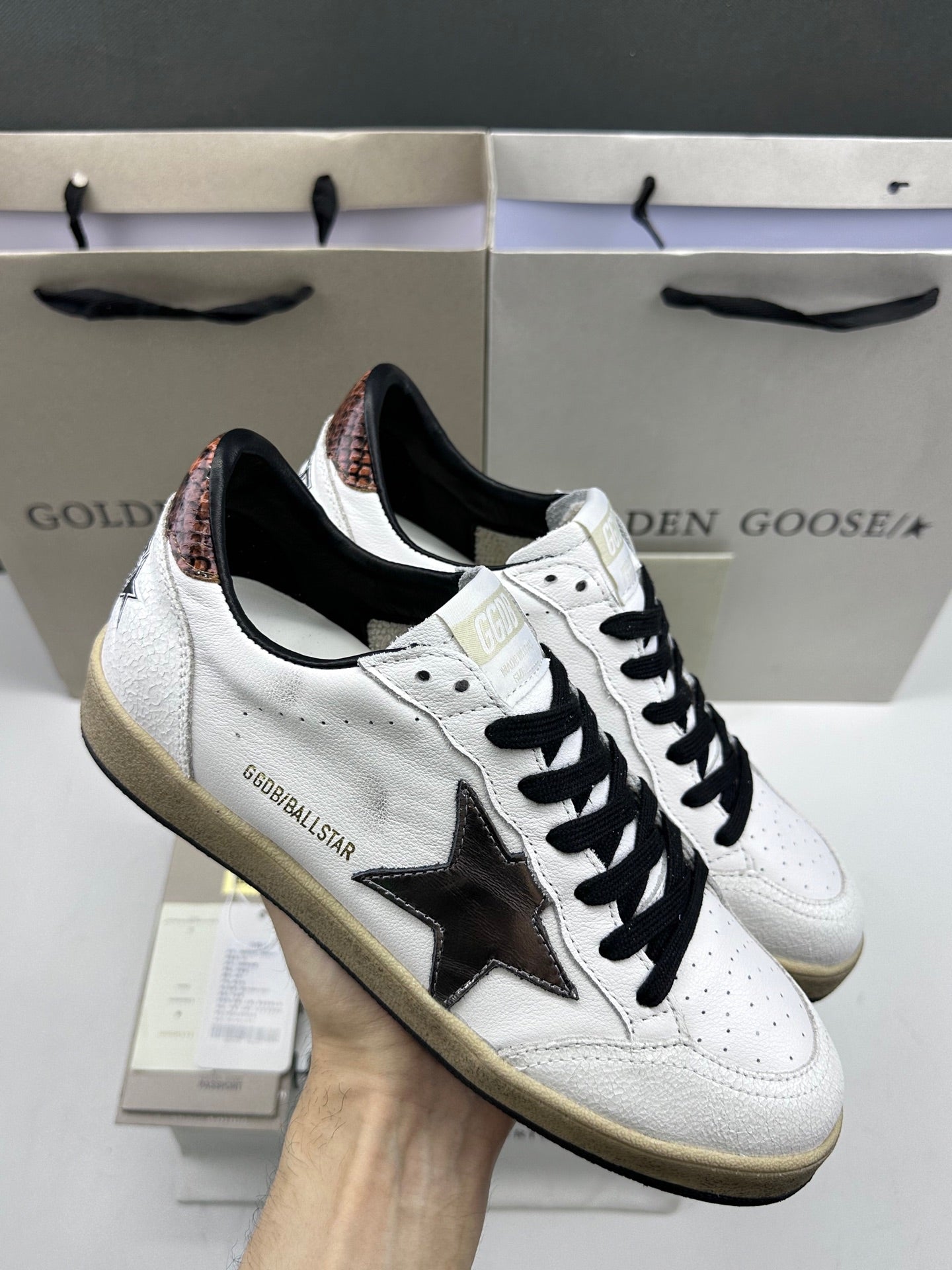 Golden Goose Ball-Star 'Metallic Bronze Star/Brown Snake Print Heel Tab'
