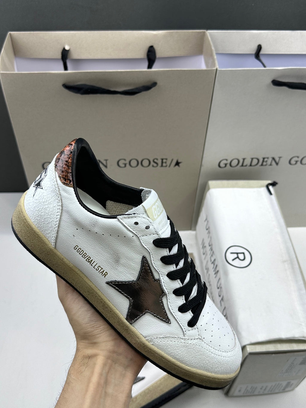 Golden Goose Ball-Star 'Metallic Bronze Star/Brown Snake Print Heel Tab'