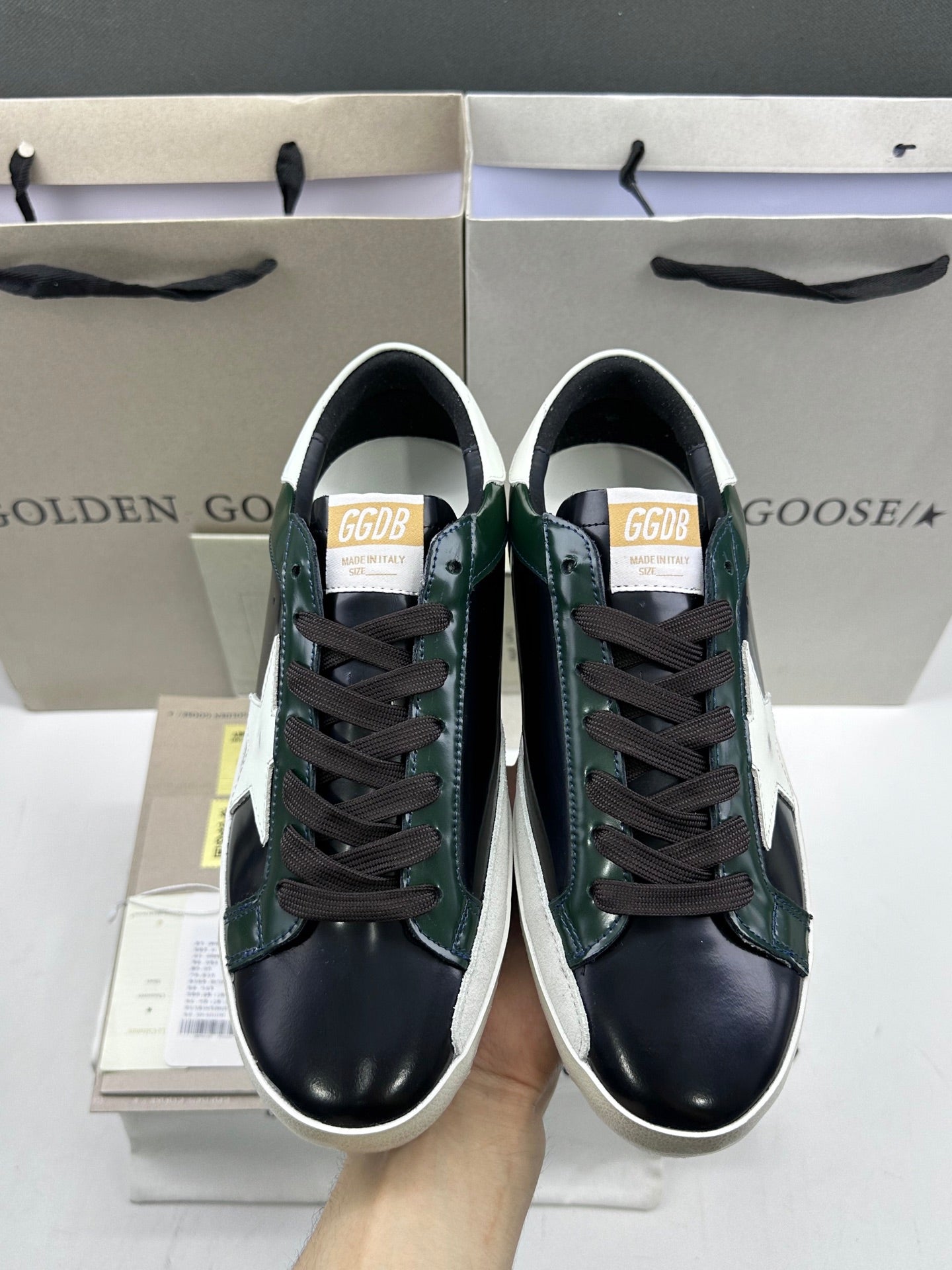 Golden Goose Super-Star LTD 'Green/Black Leather White Star & Heel Tab'