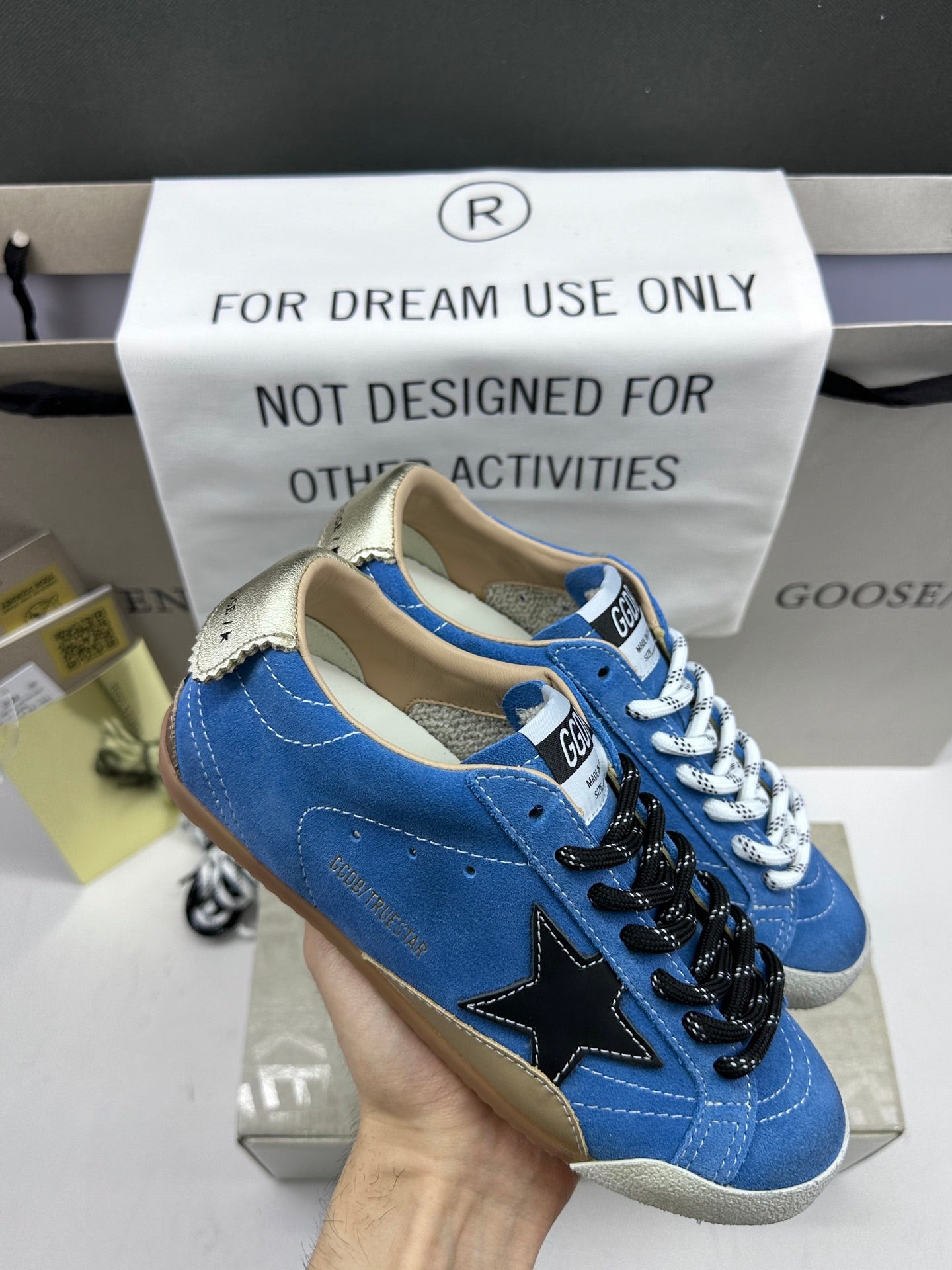 Golden Goose True-Star 'Blue Suede Black Leather Star/Gold Heel Tab'