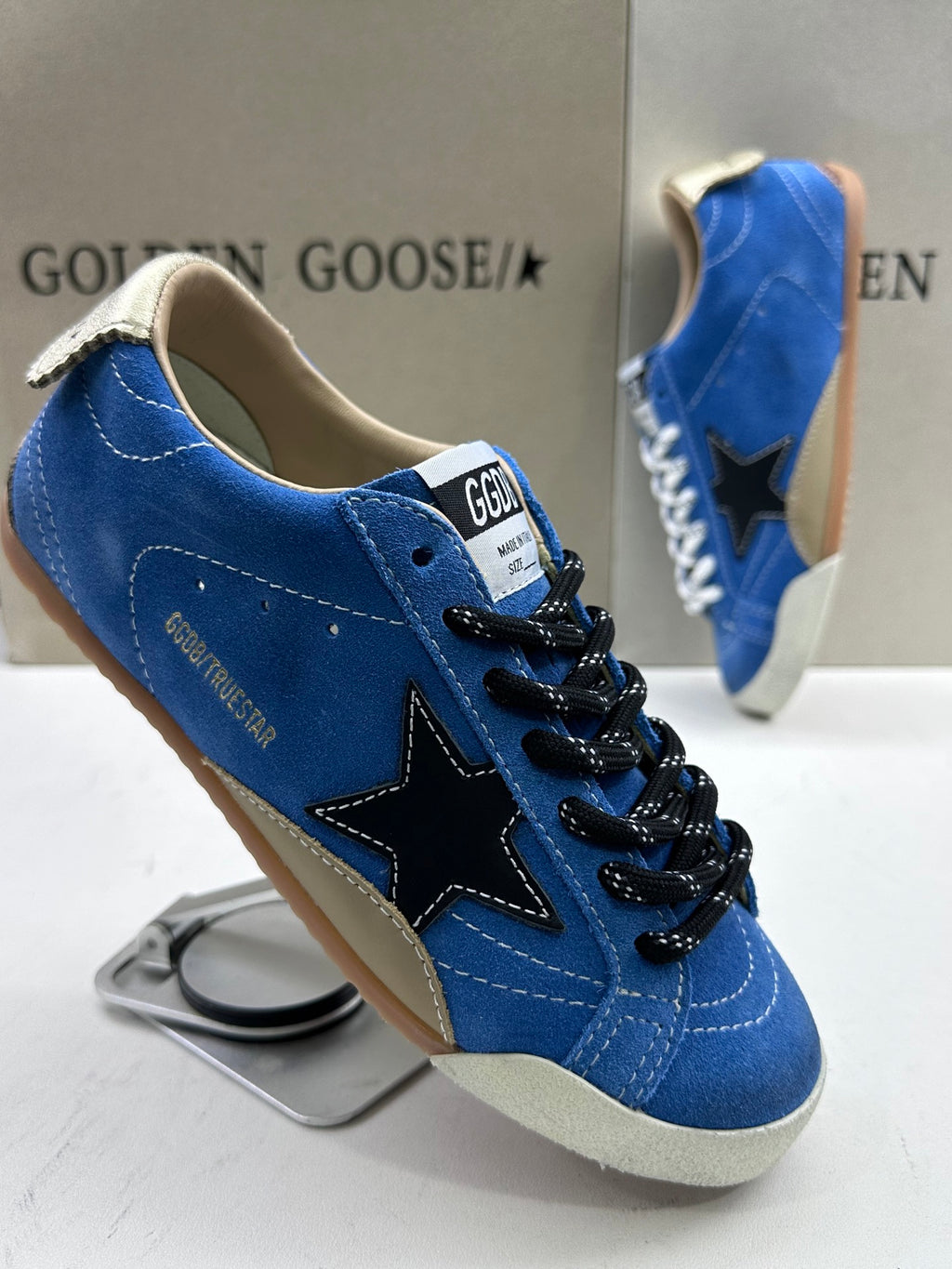 Golden Goose True-Star 'Blue Suede Black Leather Star/Gold Heel Tab'