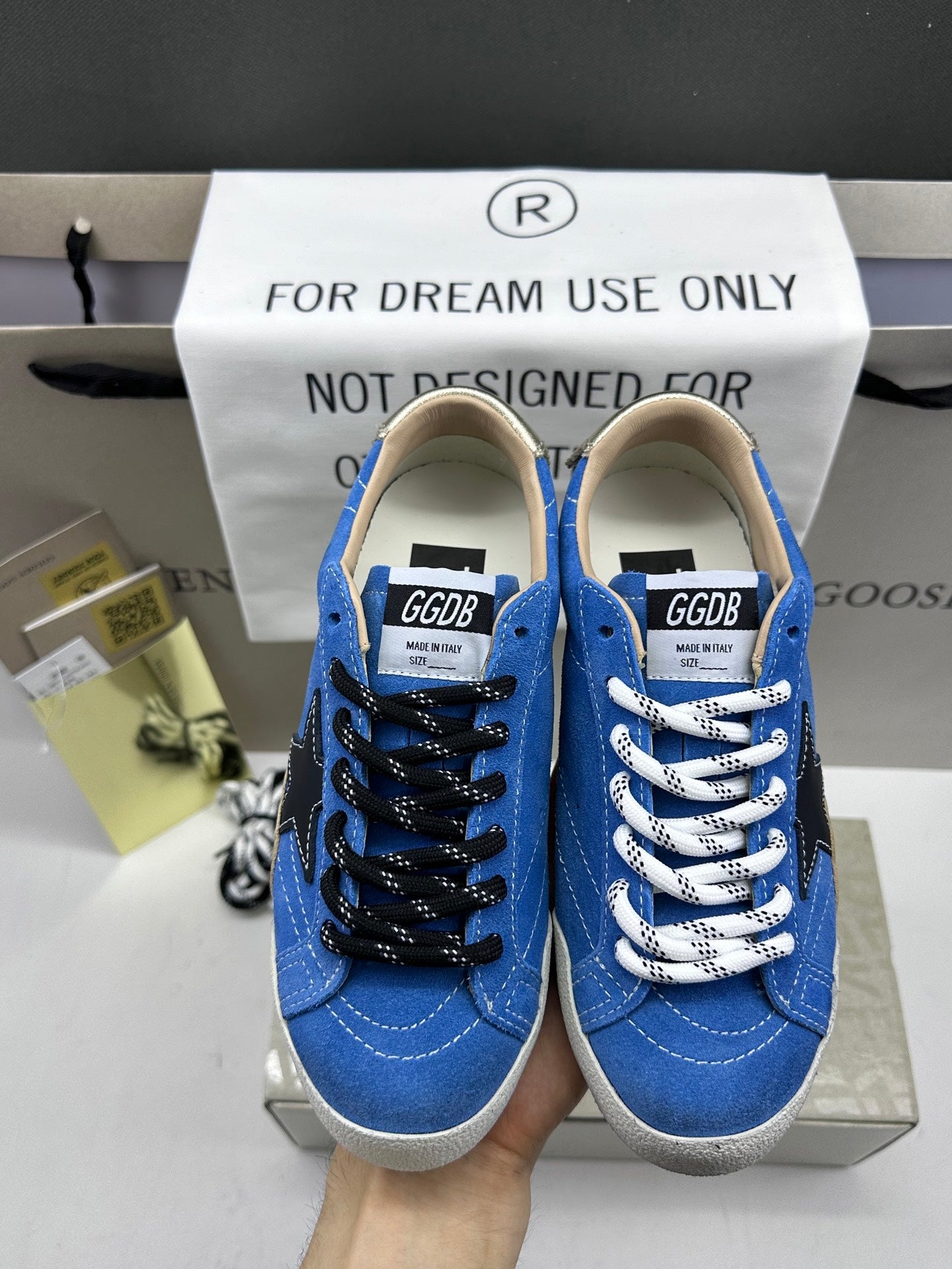 Golden Goose True-Star 'Blue Suede Black Leather Star/Gold Heel Tab'