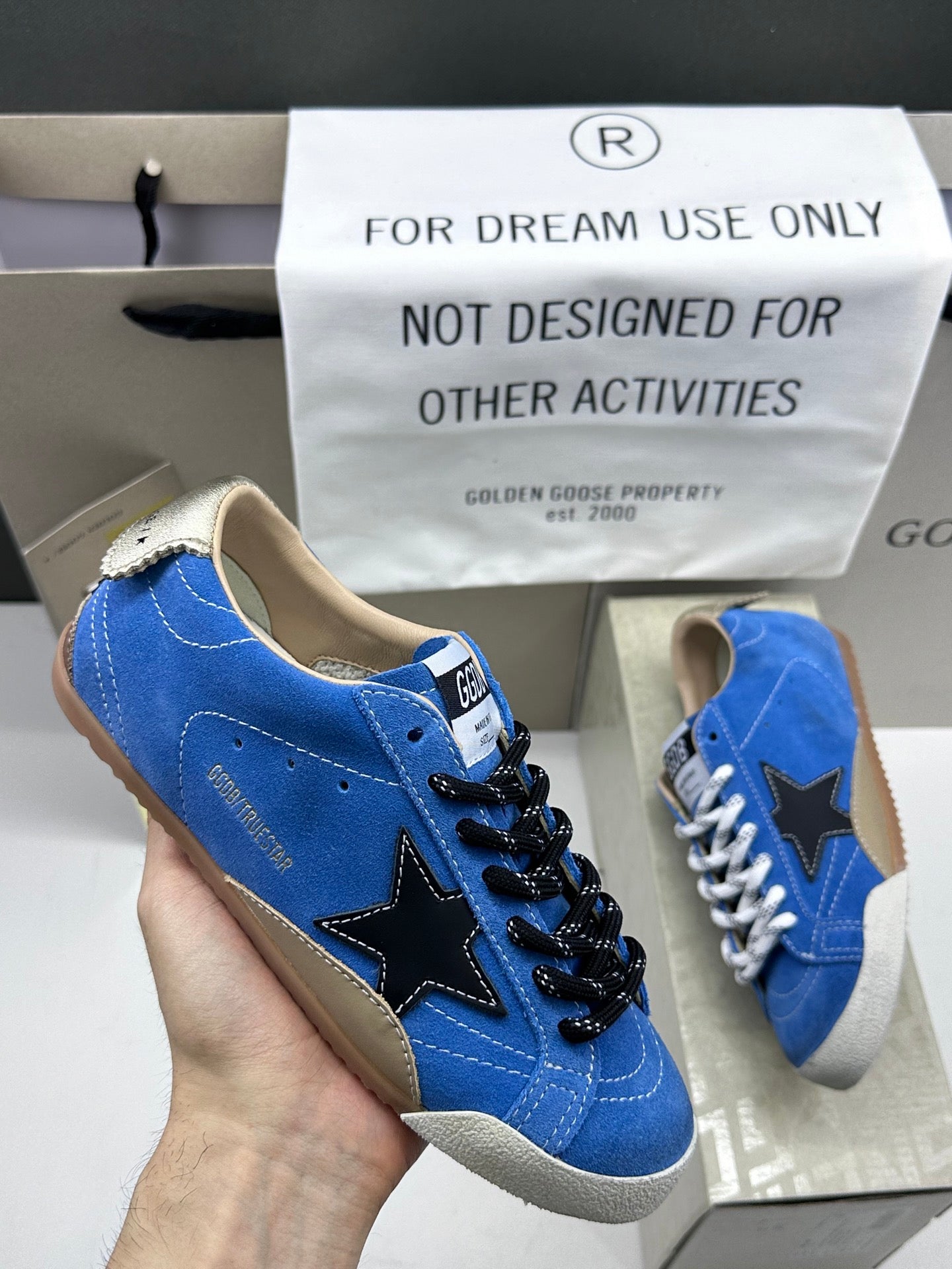 Golden Goose True-Star 'Blue Suede Black Leather Star/Gold Heel Tab'