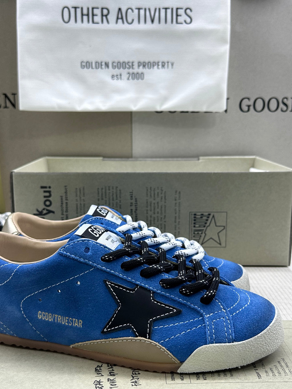 Golden Goose True-Star 'Blue Suede Black Leather Star/Gold Heel Tab'