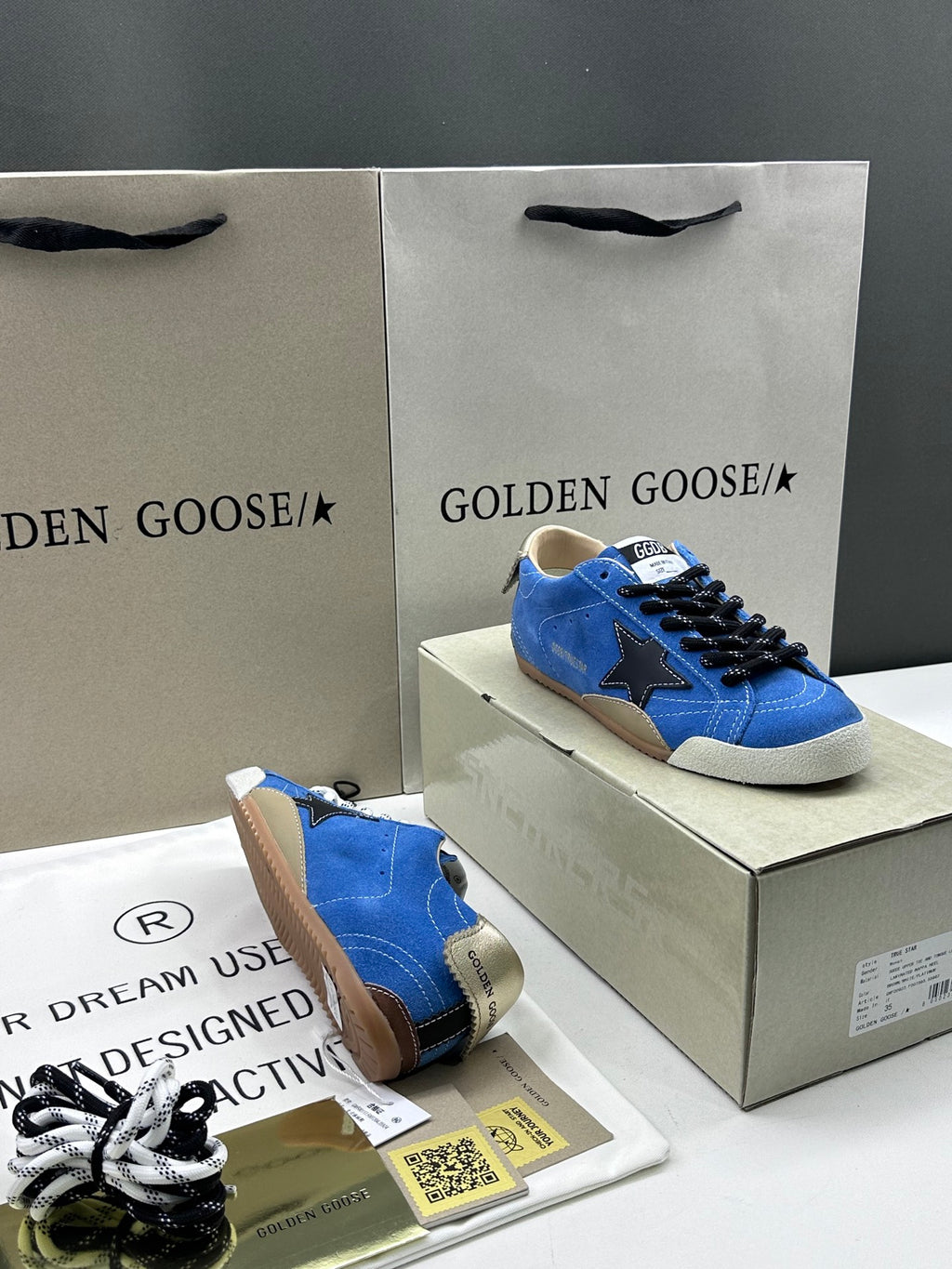 Golden Goose True-Star 'Blue Suede Black Leather Star/Gold Heel Tab'