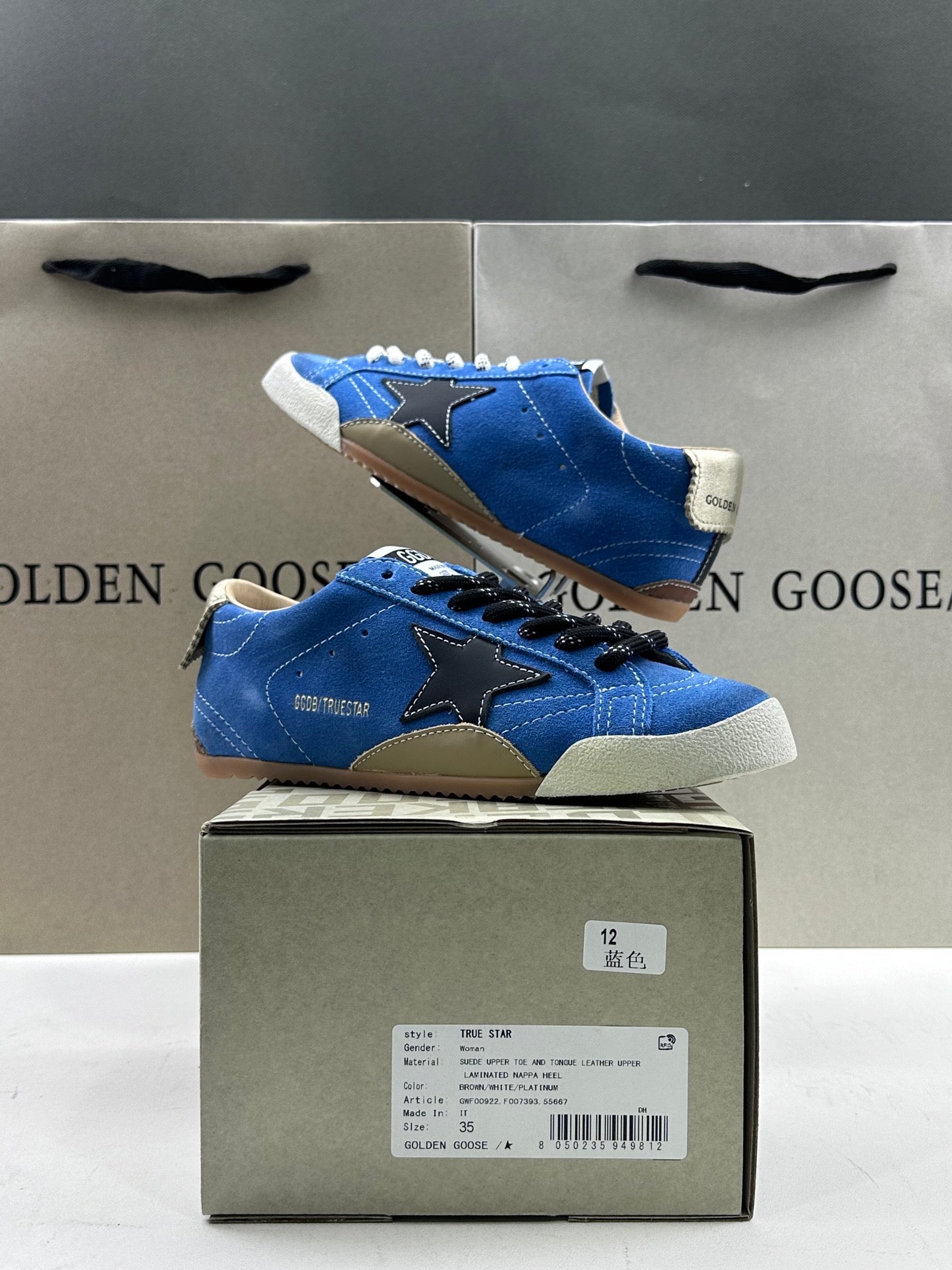 Golden Goose True-Star 'Blue Suede Black Leather Star/Gold Heel Tab'