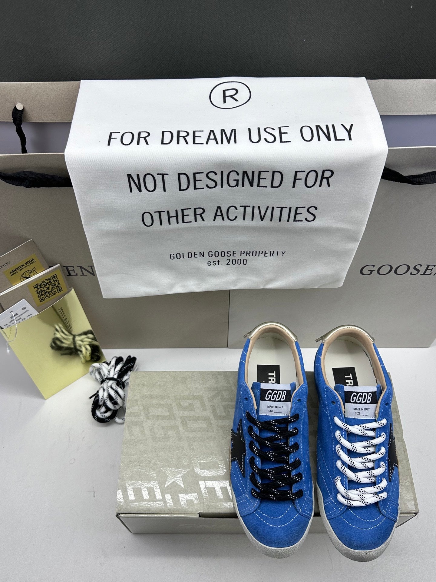 Golden Goose True-Star 'Blue Suede Black Leather Star/Gold Heel Tab'