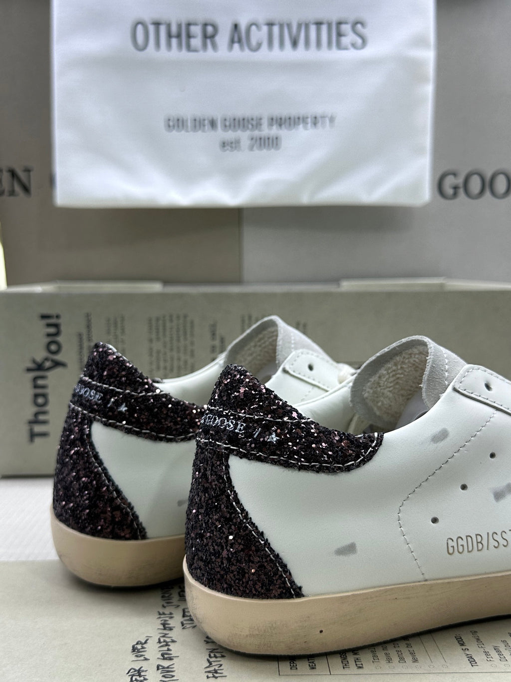 Golden Goose Super-Star 'Silver Glitter Star/Brown Glitter Heel Tab'