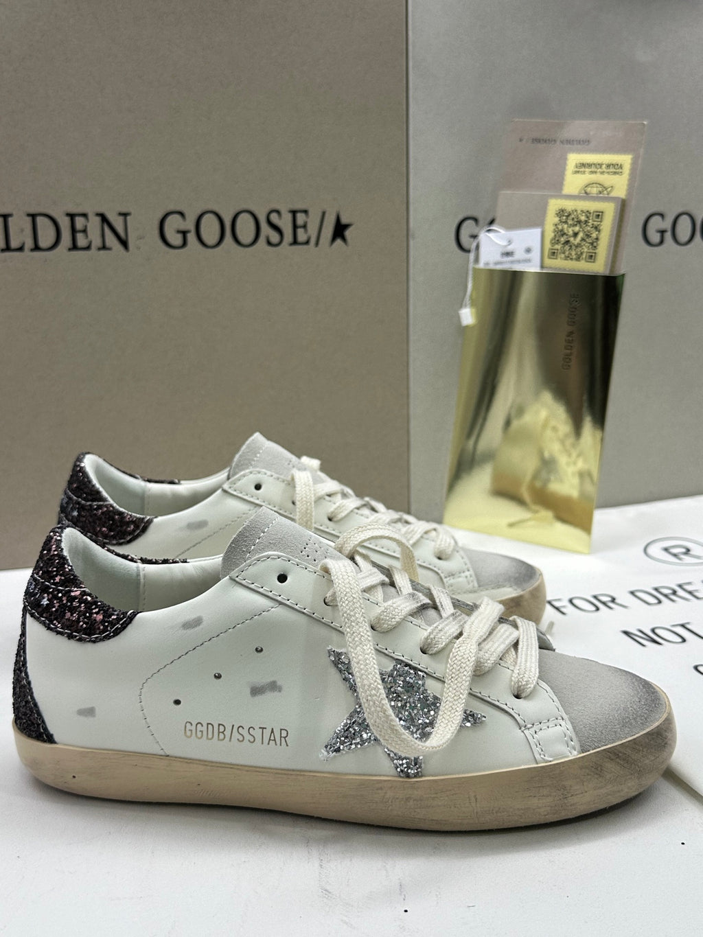 Golden Goose Super-Star 'Silver Glitter Star/Brown Glitter Heel Tab'