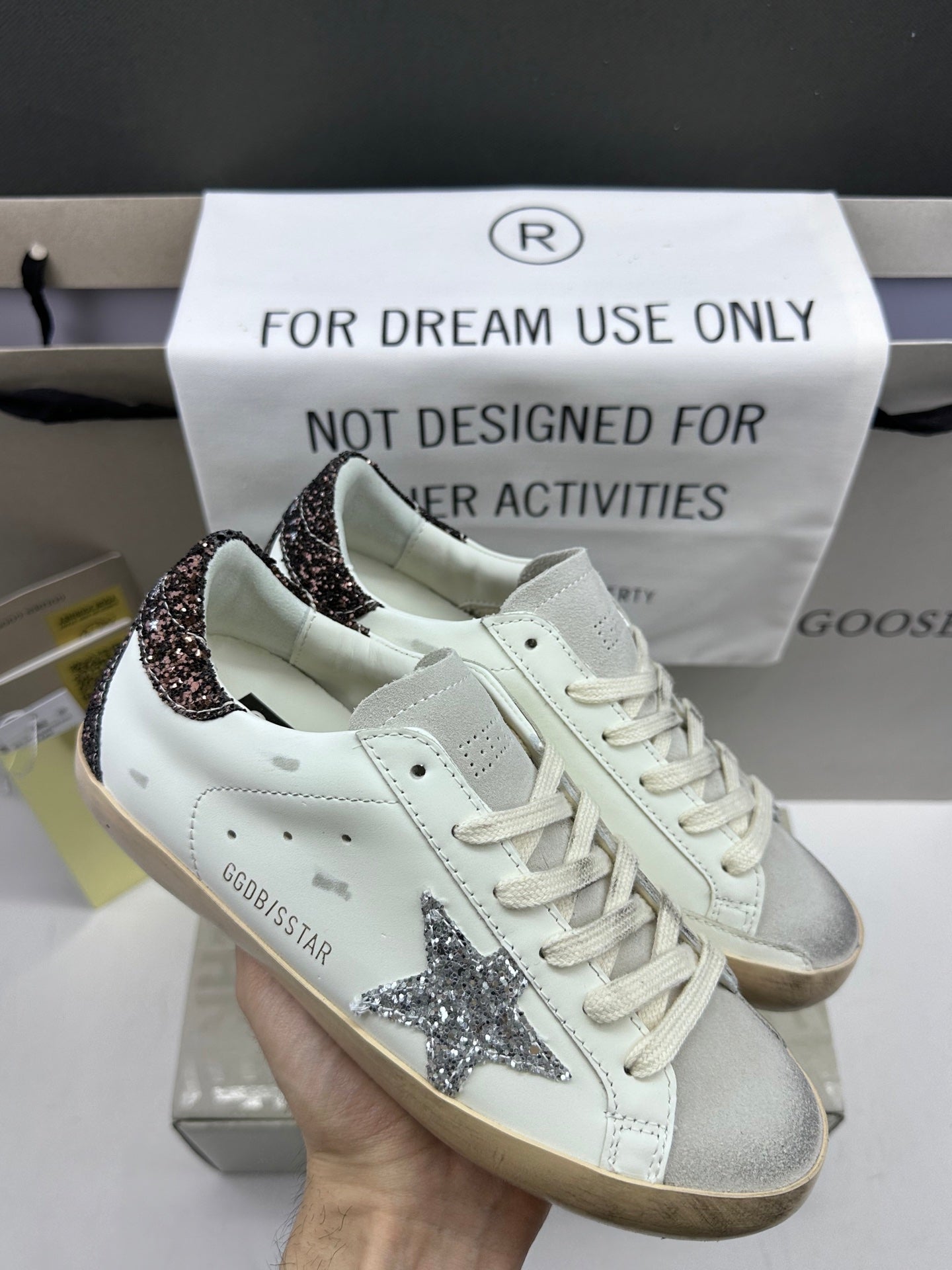 Golden Goose Super-Star 'Silver Glitter Star/Brown Glitter Heel Tab'