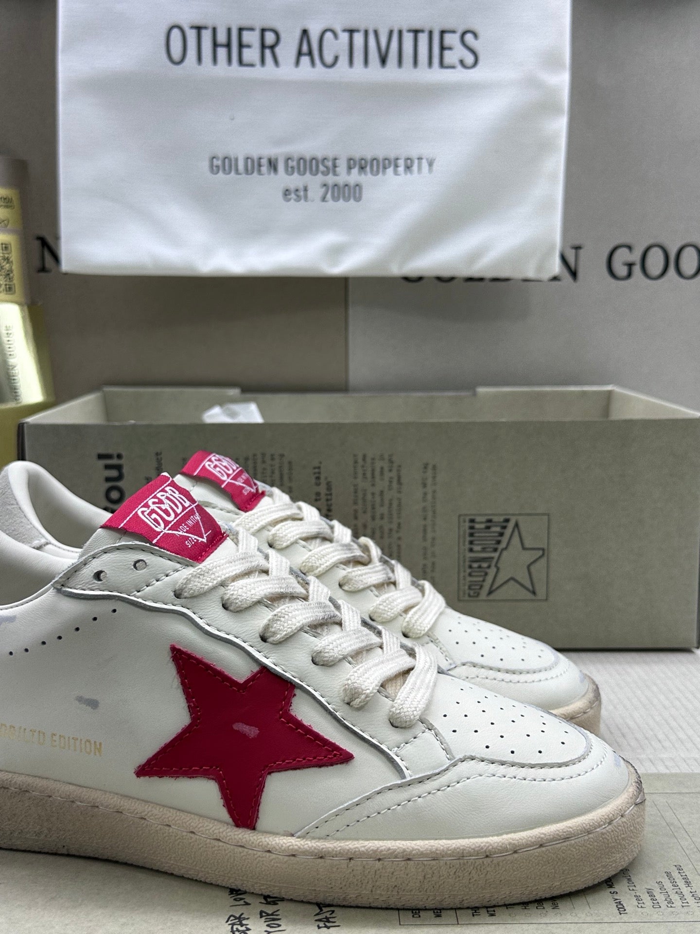 Golden Goose Ball-Star 'Valentines Day Red Leather Star/Grey Suede Heel Tab'
