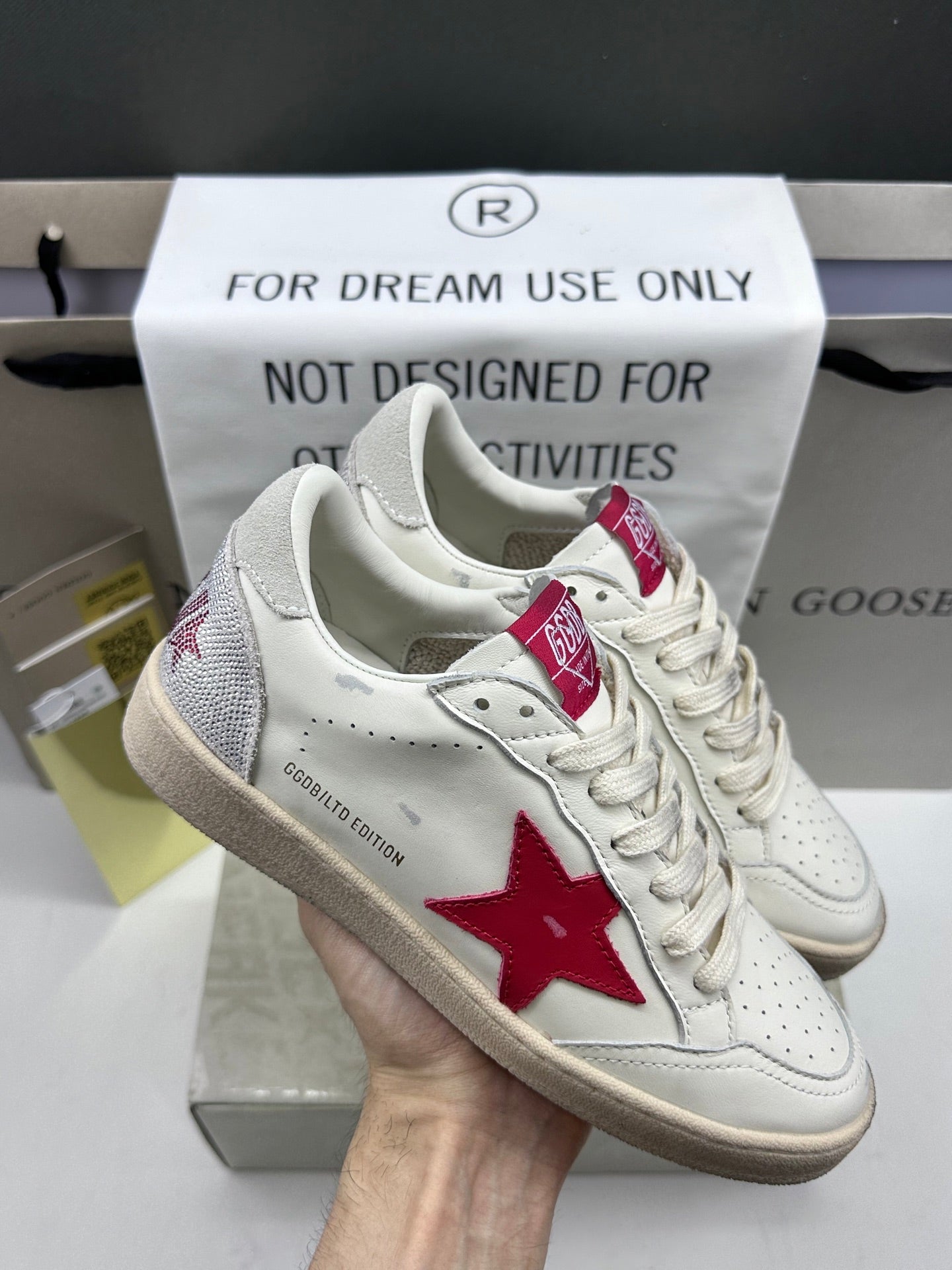 Golden Goose Ball-Star 'Valentines Day Red Leather Star/Grey Suede Heel Tab'