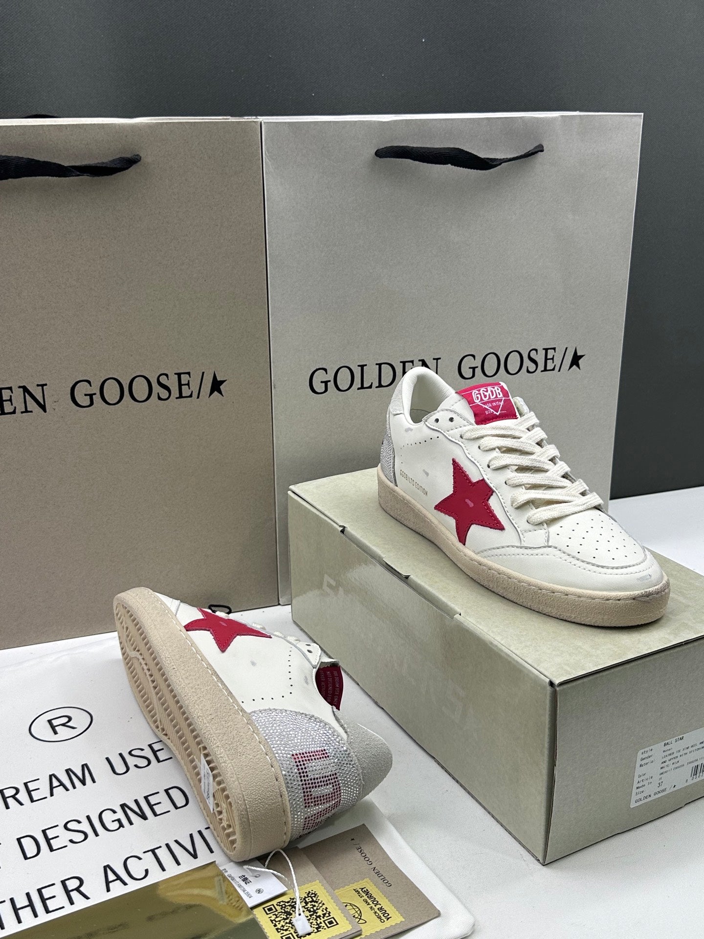 Golden Goose Ball-Star 'Valentines Day Red Leather Star/Grey Suede Heel Tab'