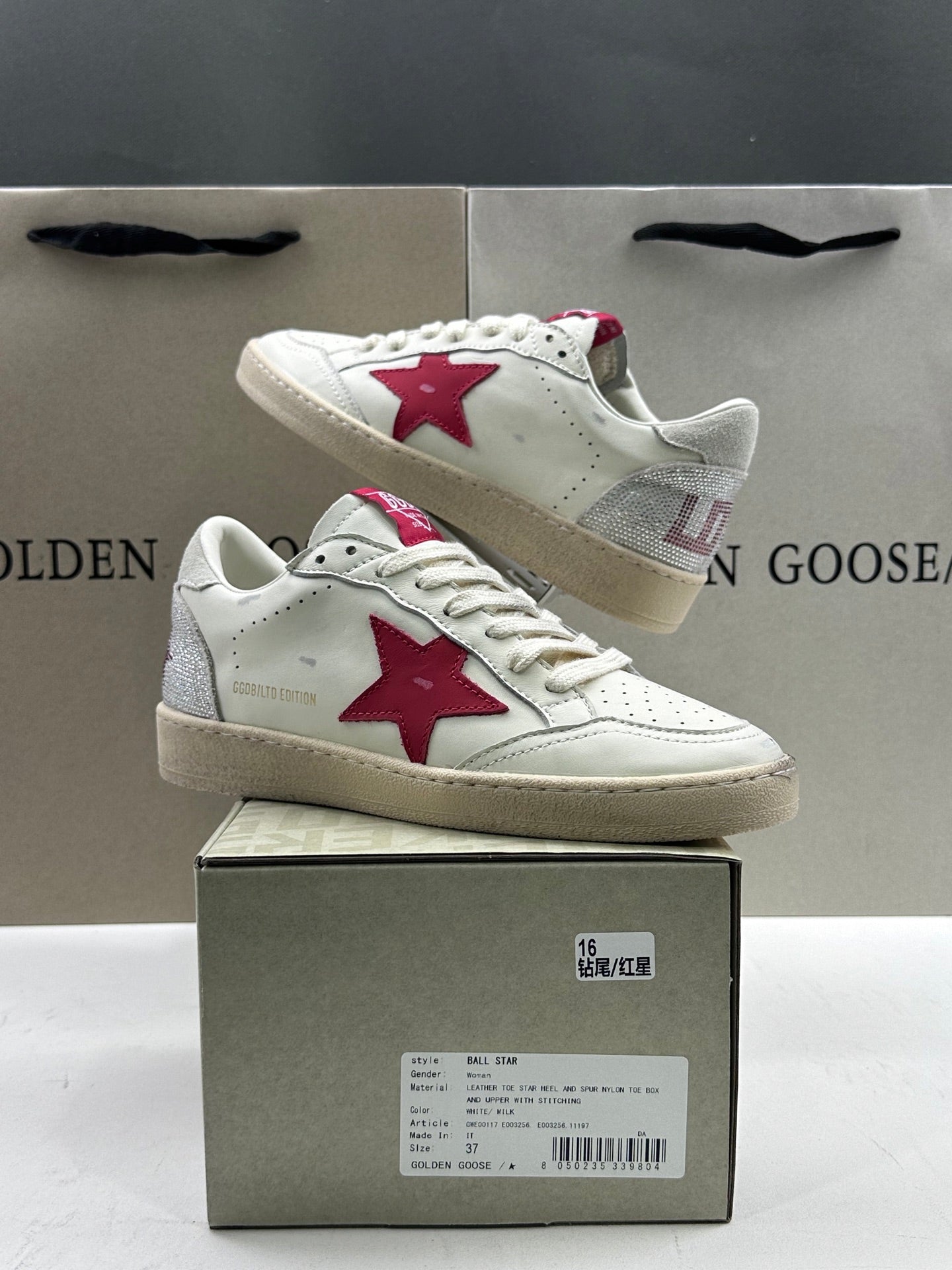 Golden Goose Ball-Star 'Valentines Day Red Leather Star/Grey Suede Heel Tab'