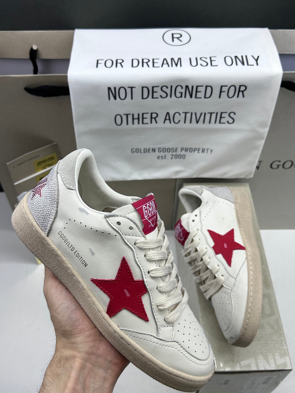 Golden Goose Ball-Star 'Valentines Day Red Leather Star/Grey Suede Heel Tab'