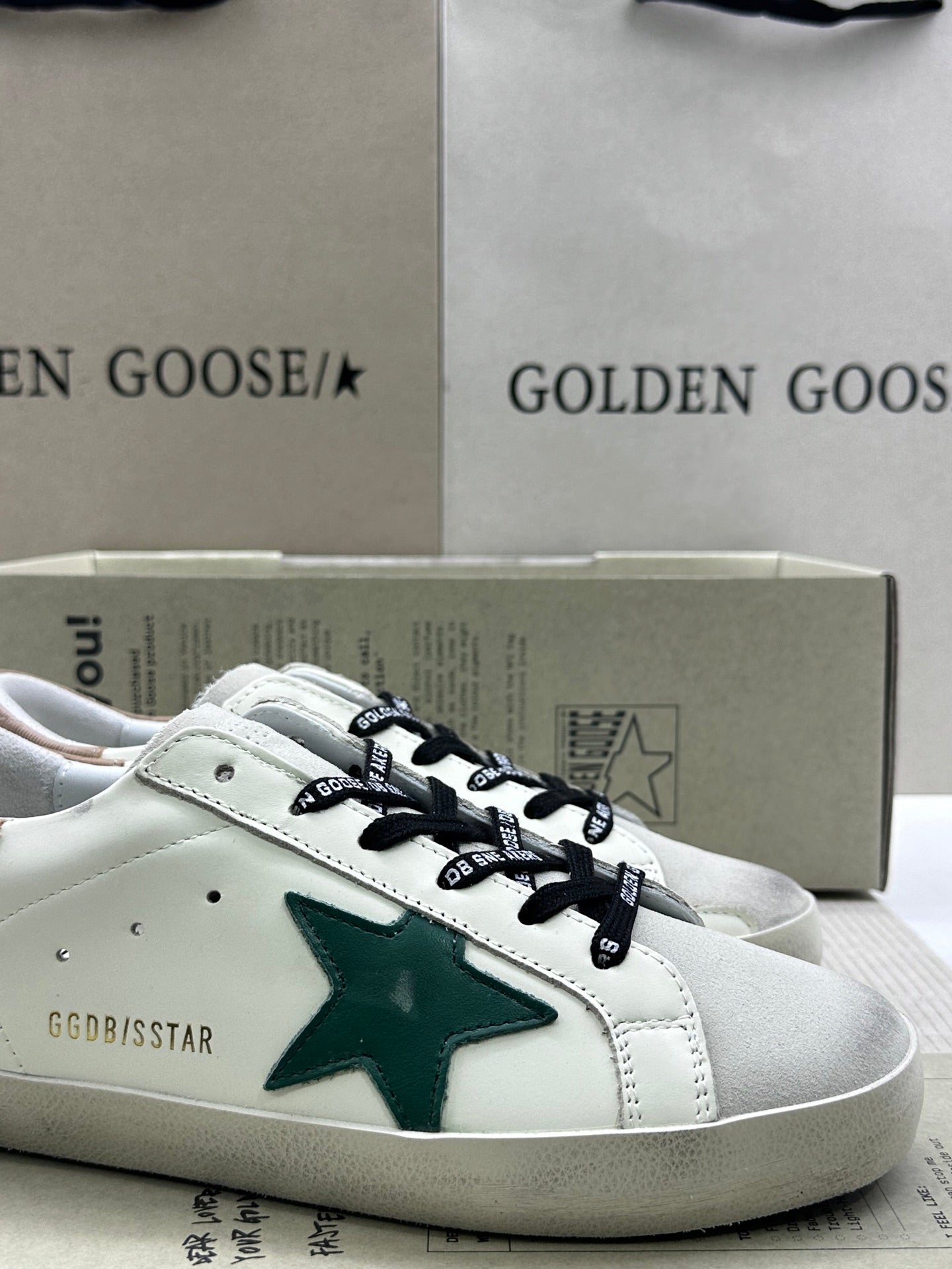 Golden Goose Super-Star 'Green Leather Star/Light Brown Leather Heel Tab'