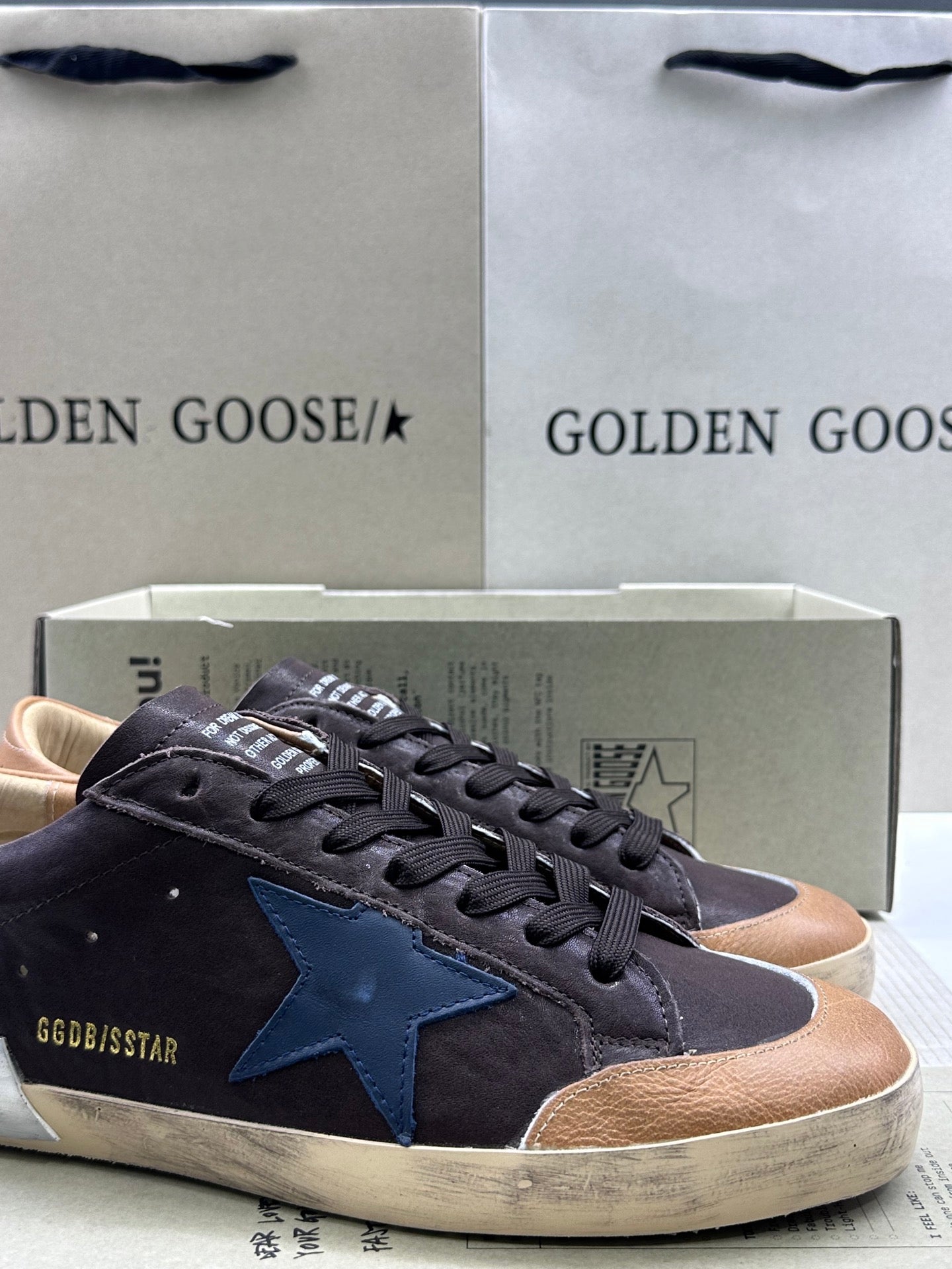 Golden Goose Super-Star 'Dark Blue Leather Star/Beige Heel Tab'