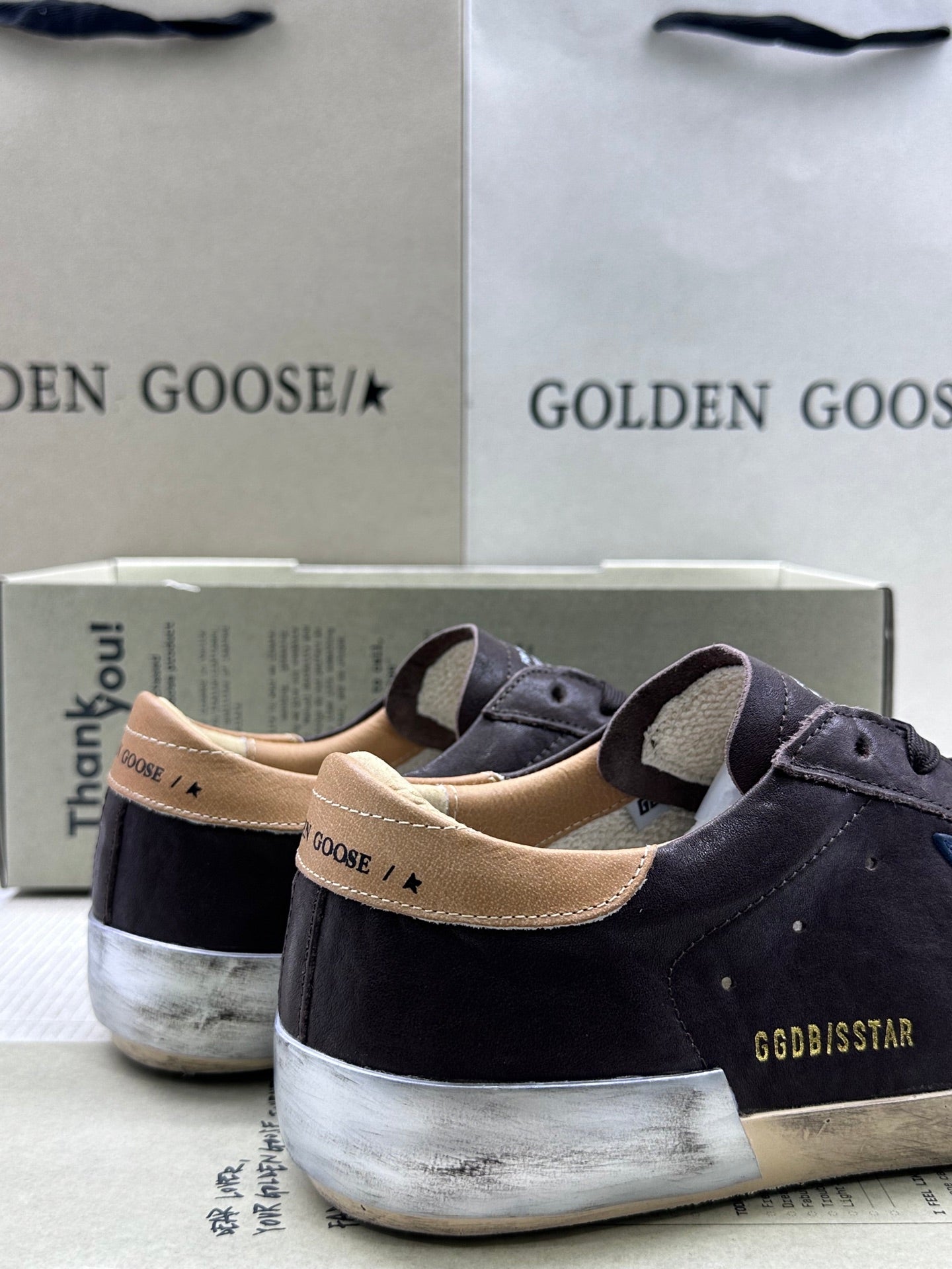Golden Goose Super-Star 'Dark Blue Leather Star/Beige Heel Tab'