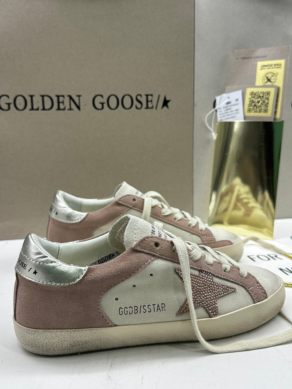 Golden Goose Super-Star 'Pink Crystal Star/Silver Heel Tab'